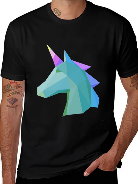 Geometric Unicorn Graphic Tee - Stylish Mens Black T-Shirt