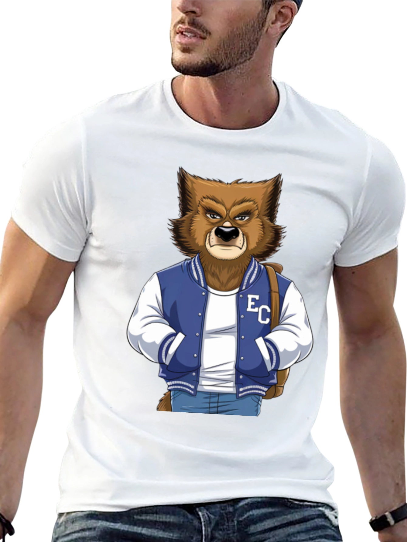 Cool Varsity Werewolf Graphic T-Shirt