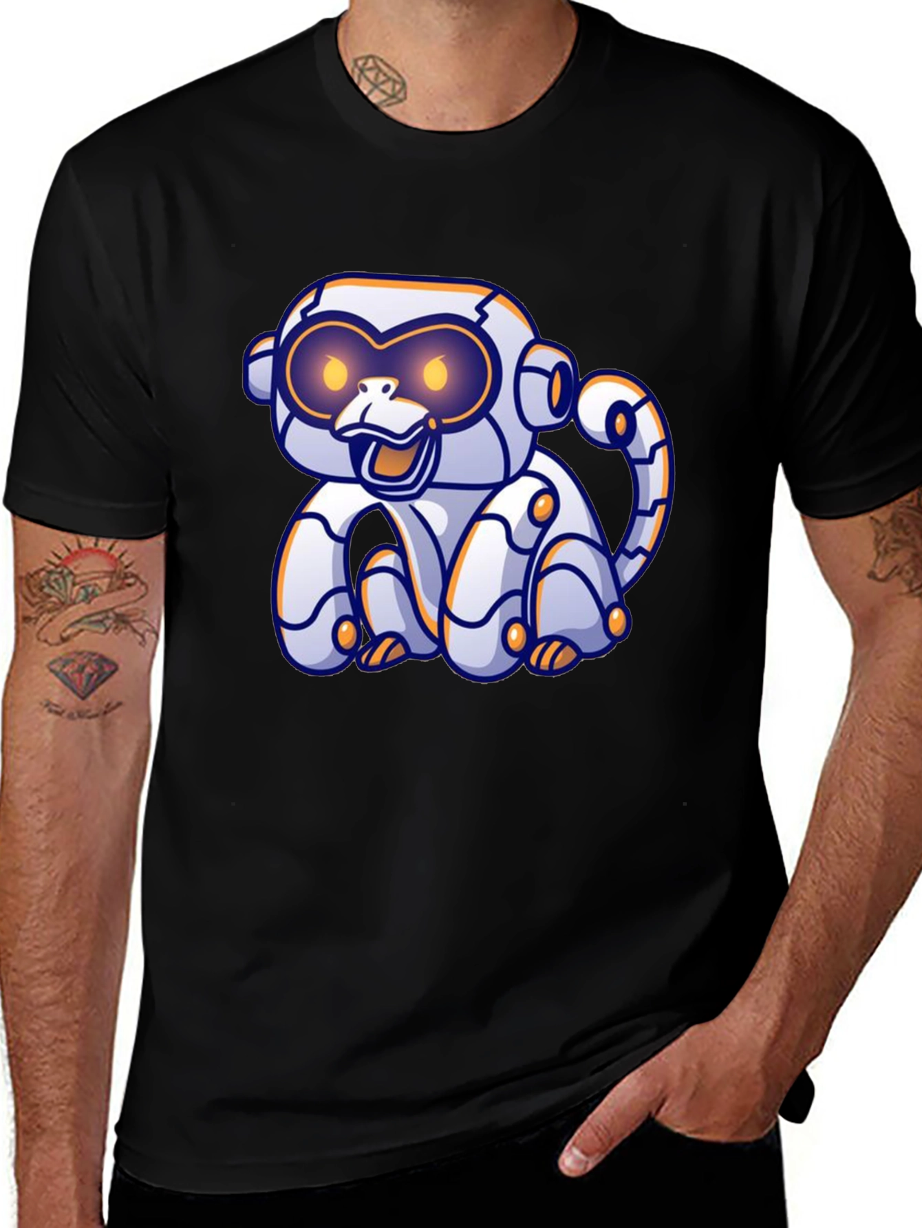 Robotic Monkey Graphic T-Shirt - Black
