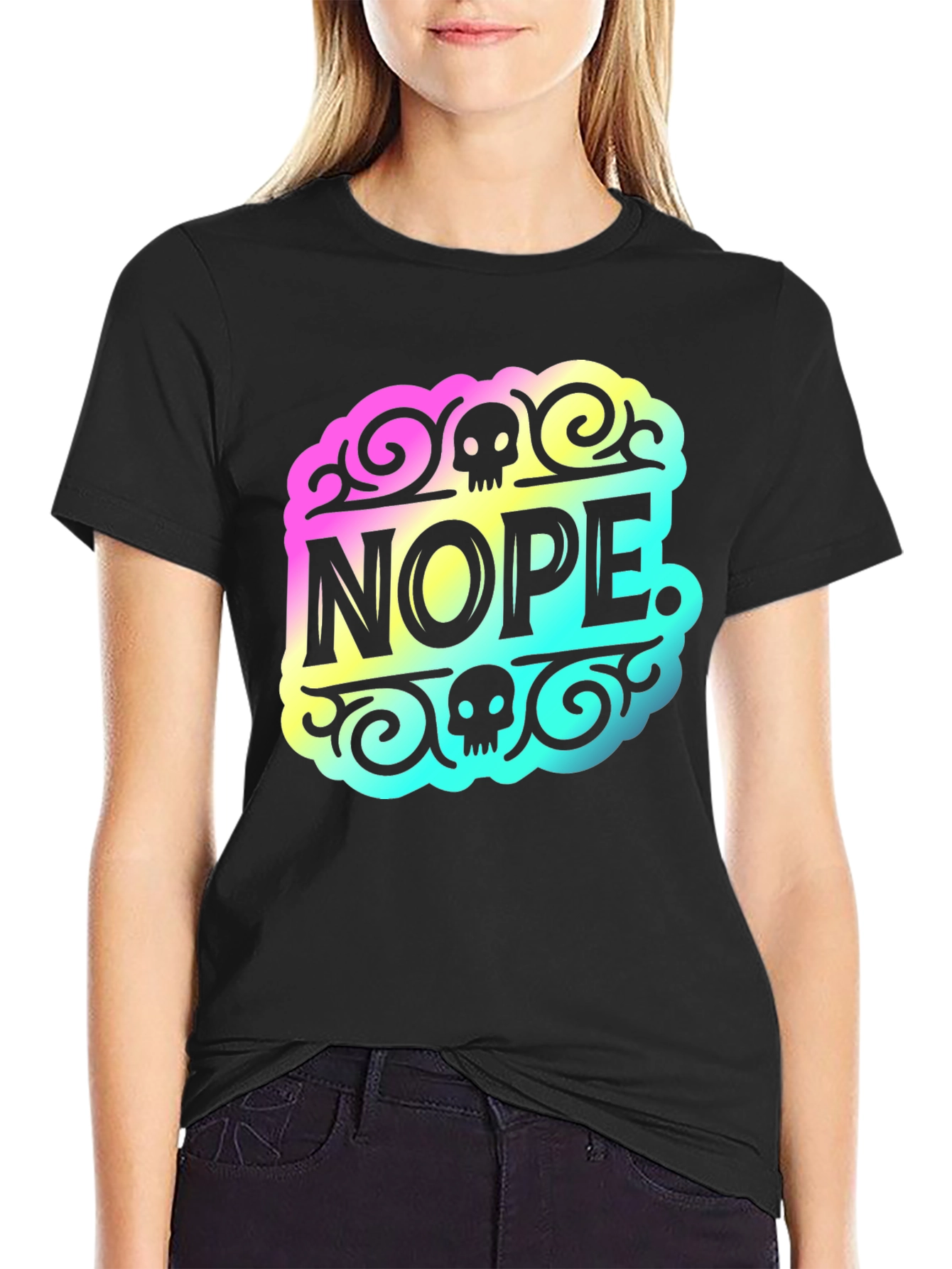 Nope. Skull Graphic Tee - Soft Black Cotton