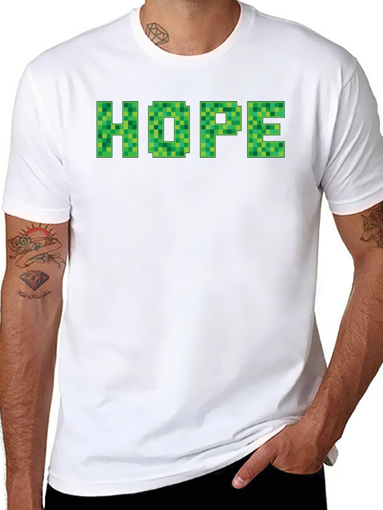 Minecraft Hope T-Shirt - Pixelated Green Lettering