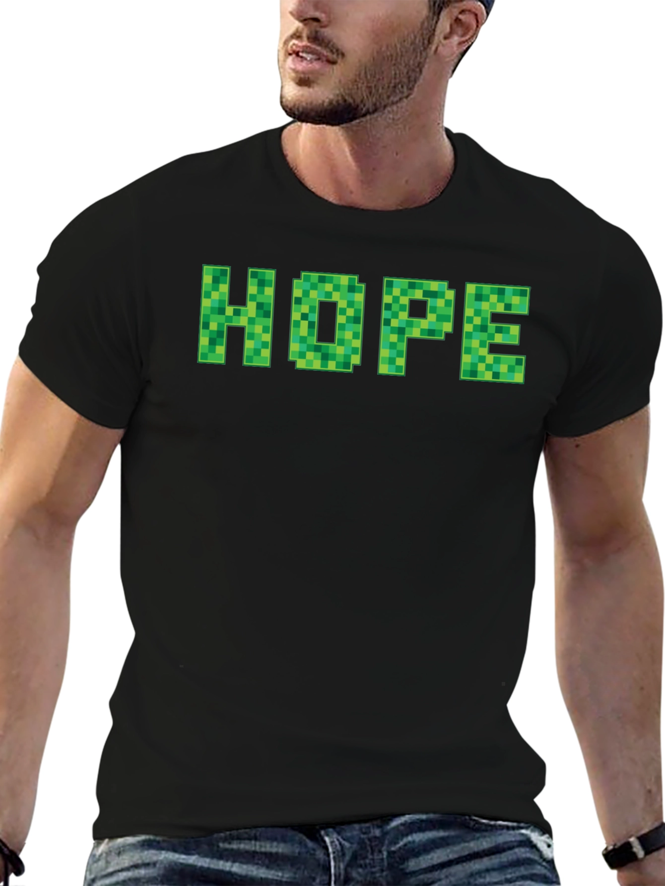 Minecraft Hope T-Shirt - Pixelated Green Lettering
