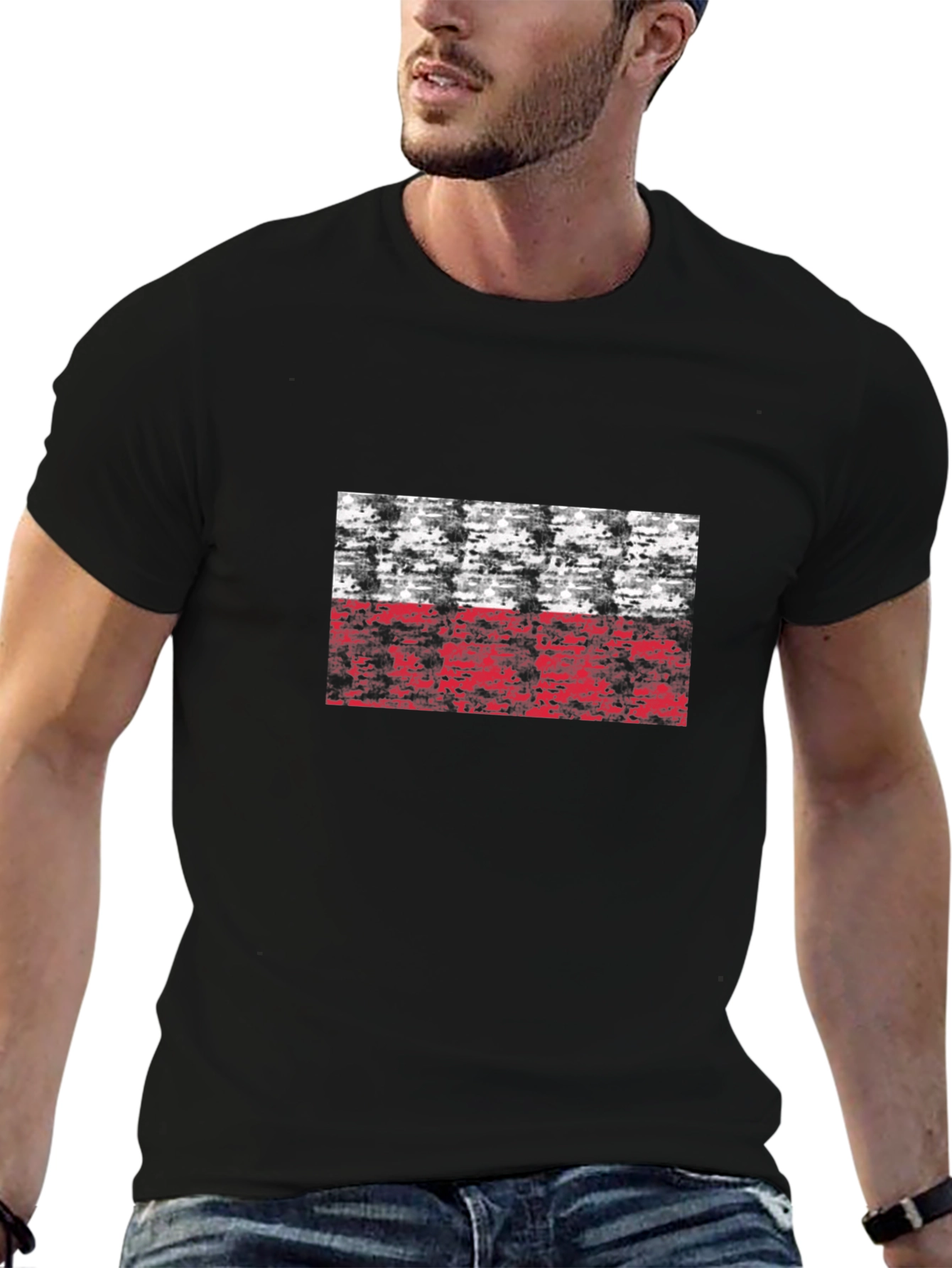 Poland Flag Camo Graphic T-Shirt - Black