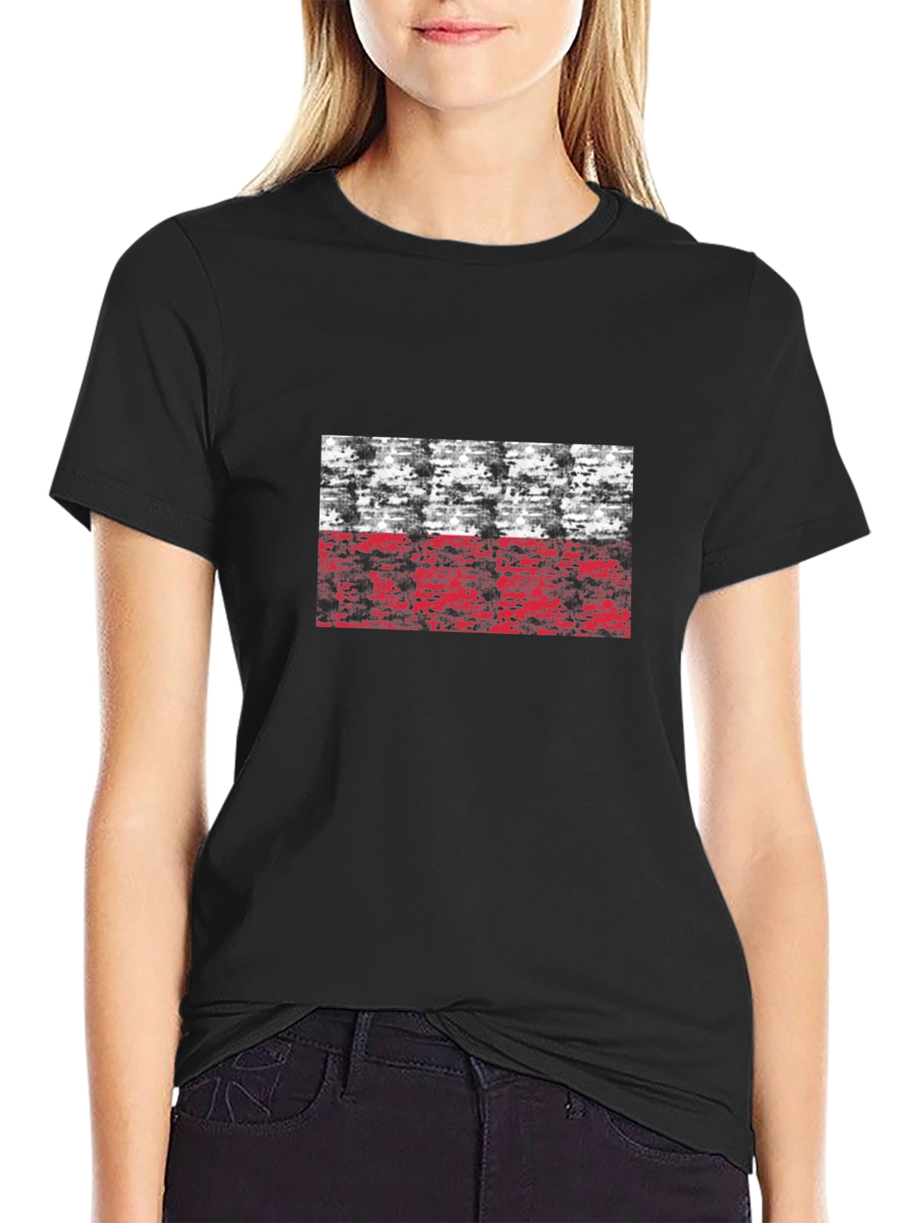 Poland Flag Camo Graphic T-Shirt - Black
