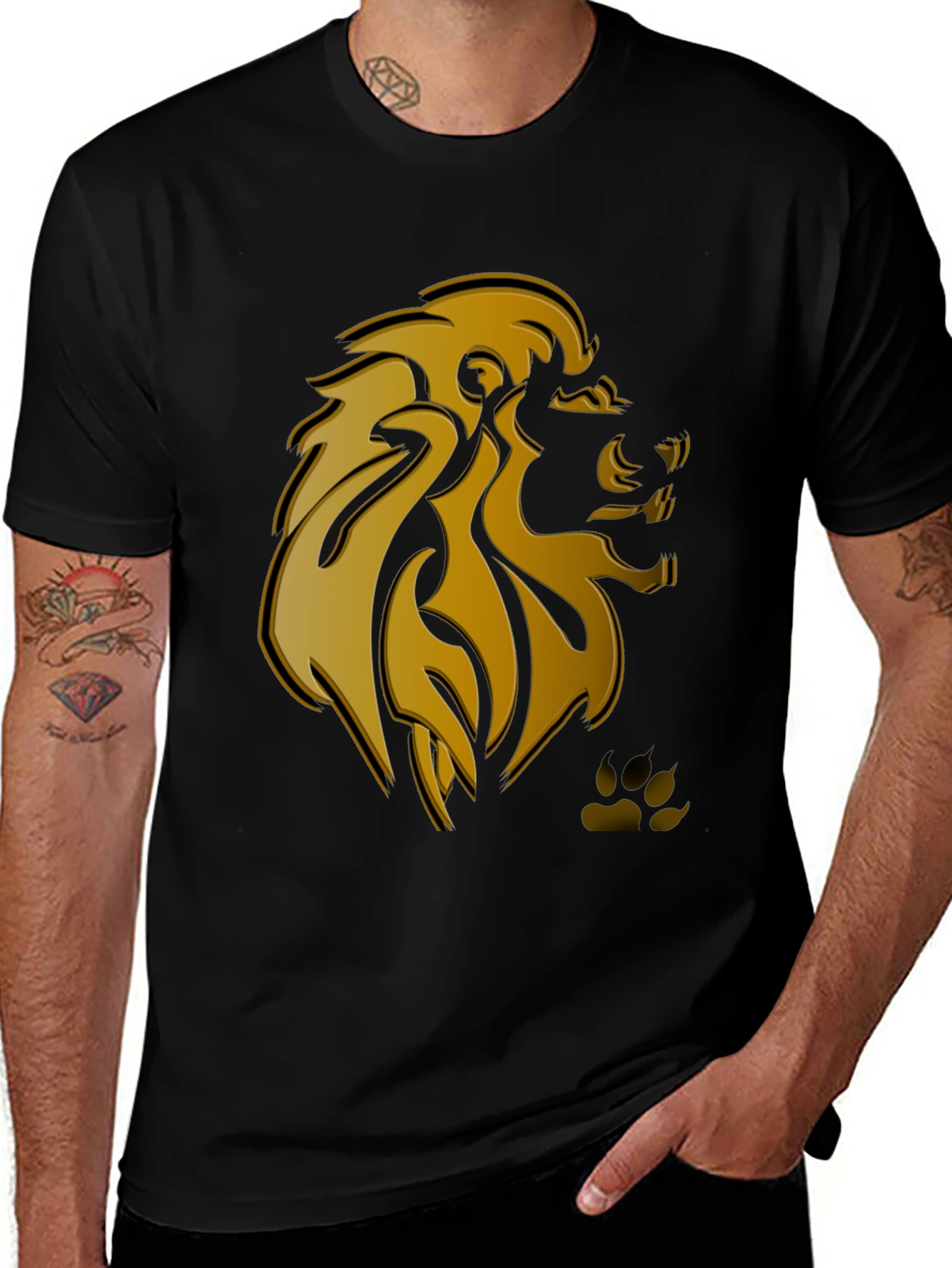 Lion Head Graphic T-Shirt - Stylish Black Tee