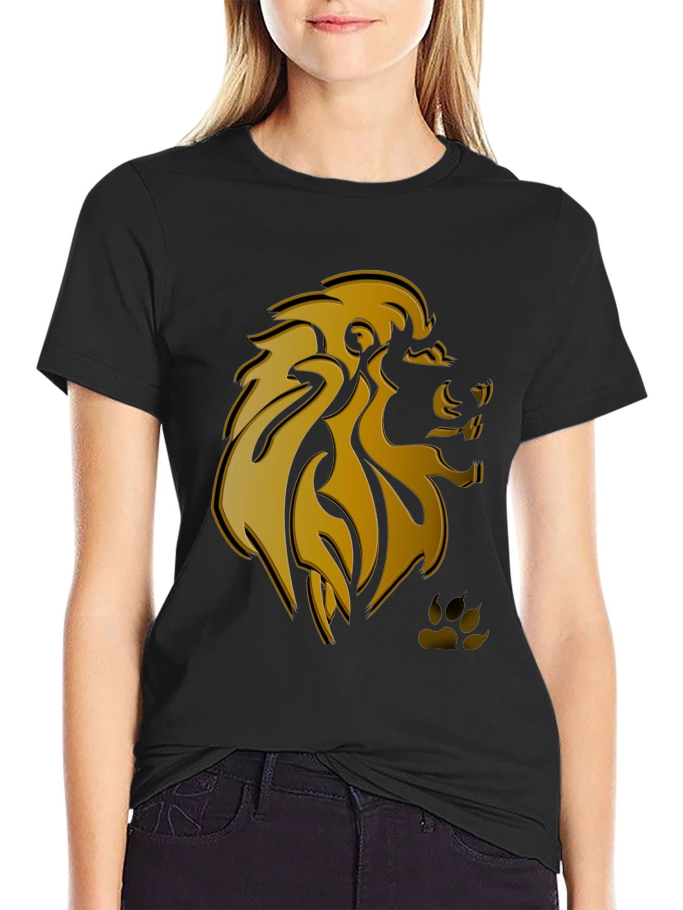 Lion Head Graphic T-Shirt - Stylish Black Tee
