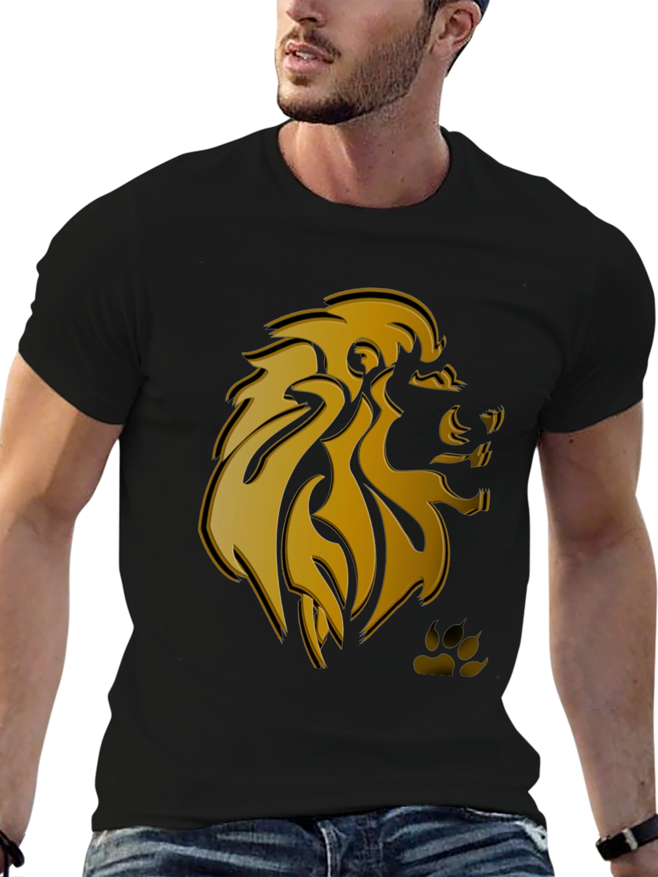 Lion Head Graphic T-Shirt - Stylish Black Tee