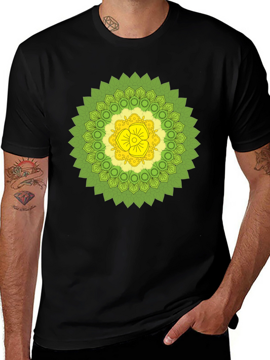 Black Tee with Green & Yellow Mandala