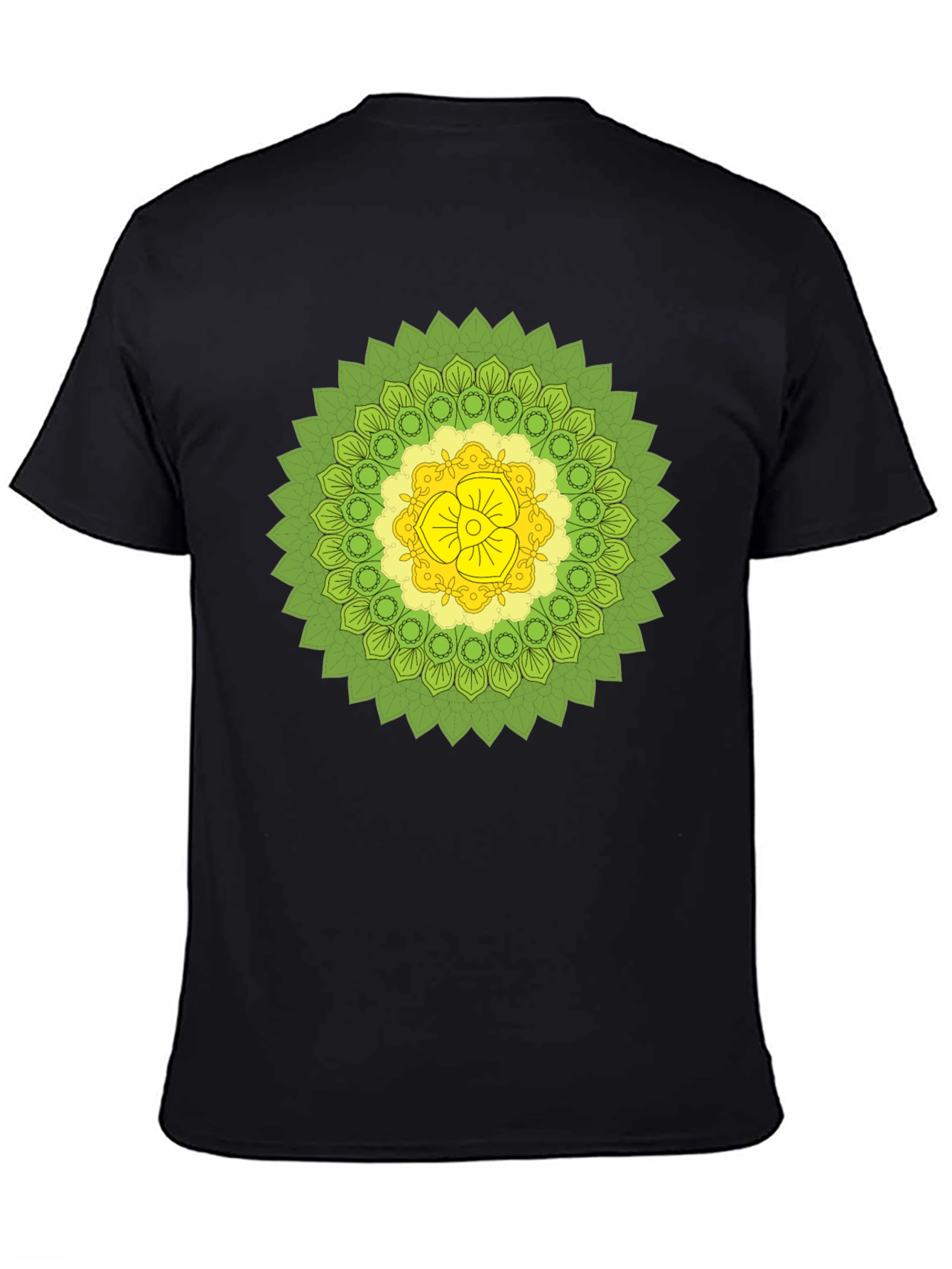 Black Tee with Green & Yellow Mandala
