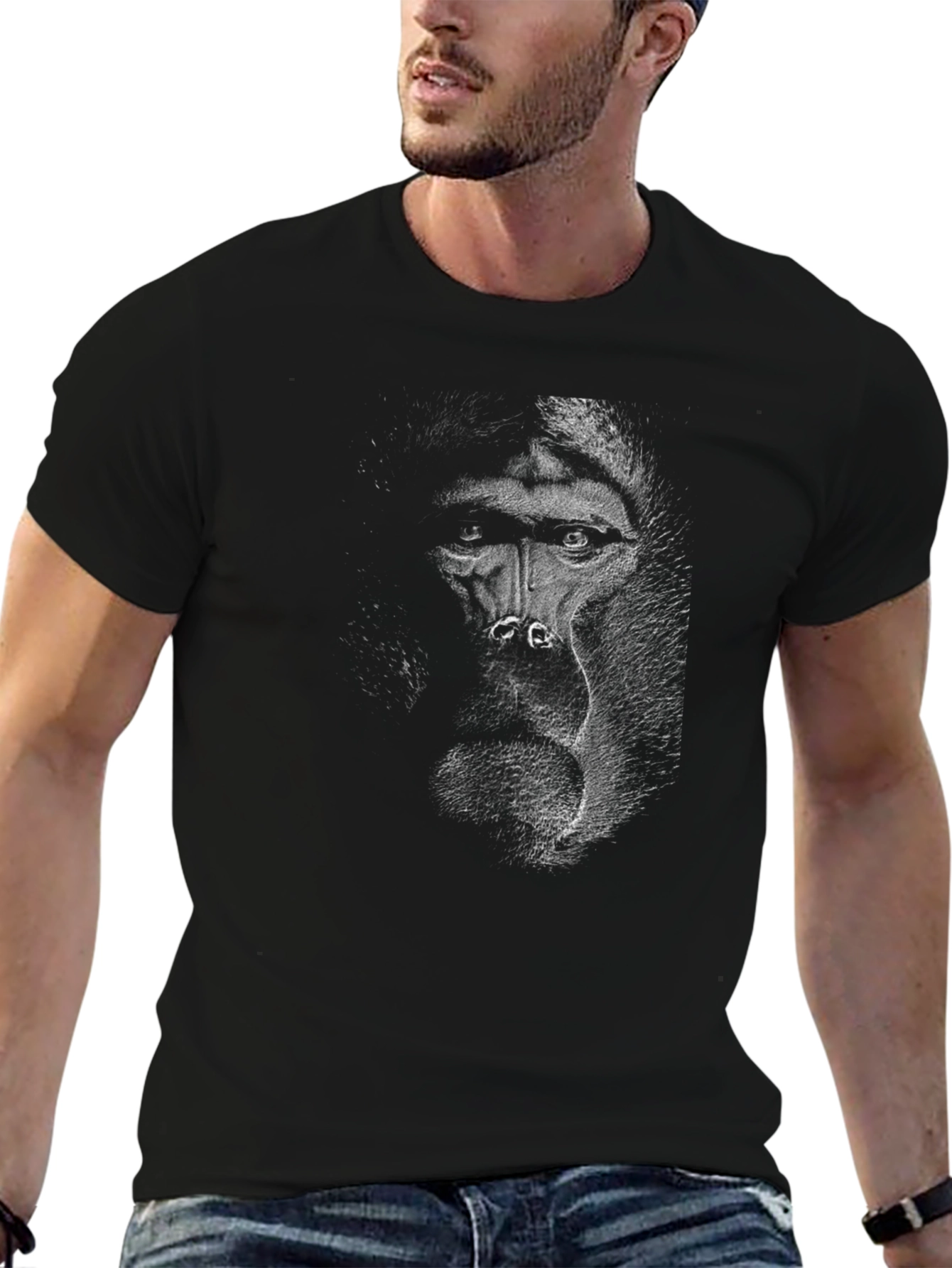 Intense Gorilla Graphic Print Black T-Shirt