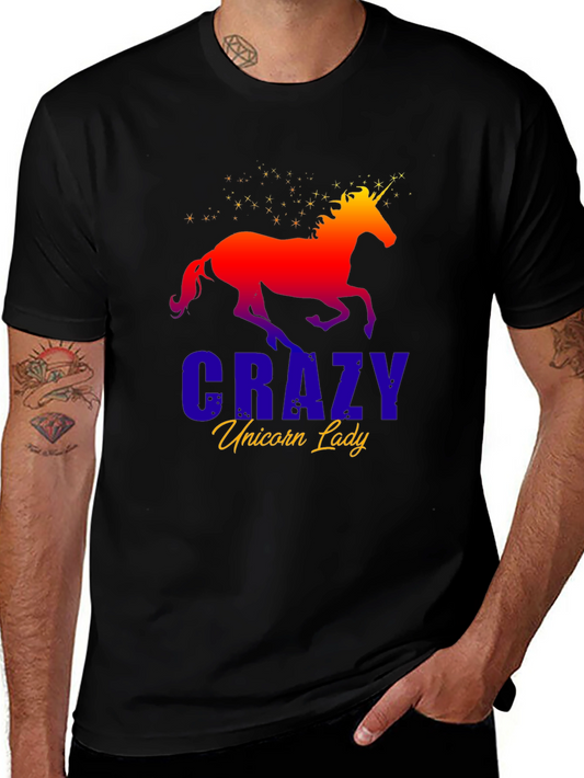 Crazy Unicorn Lady T-Shirt - Black Cotton Tee
