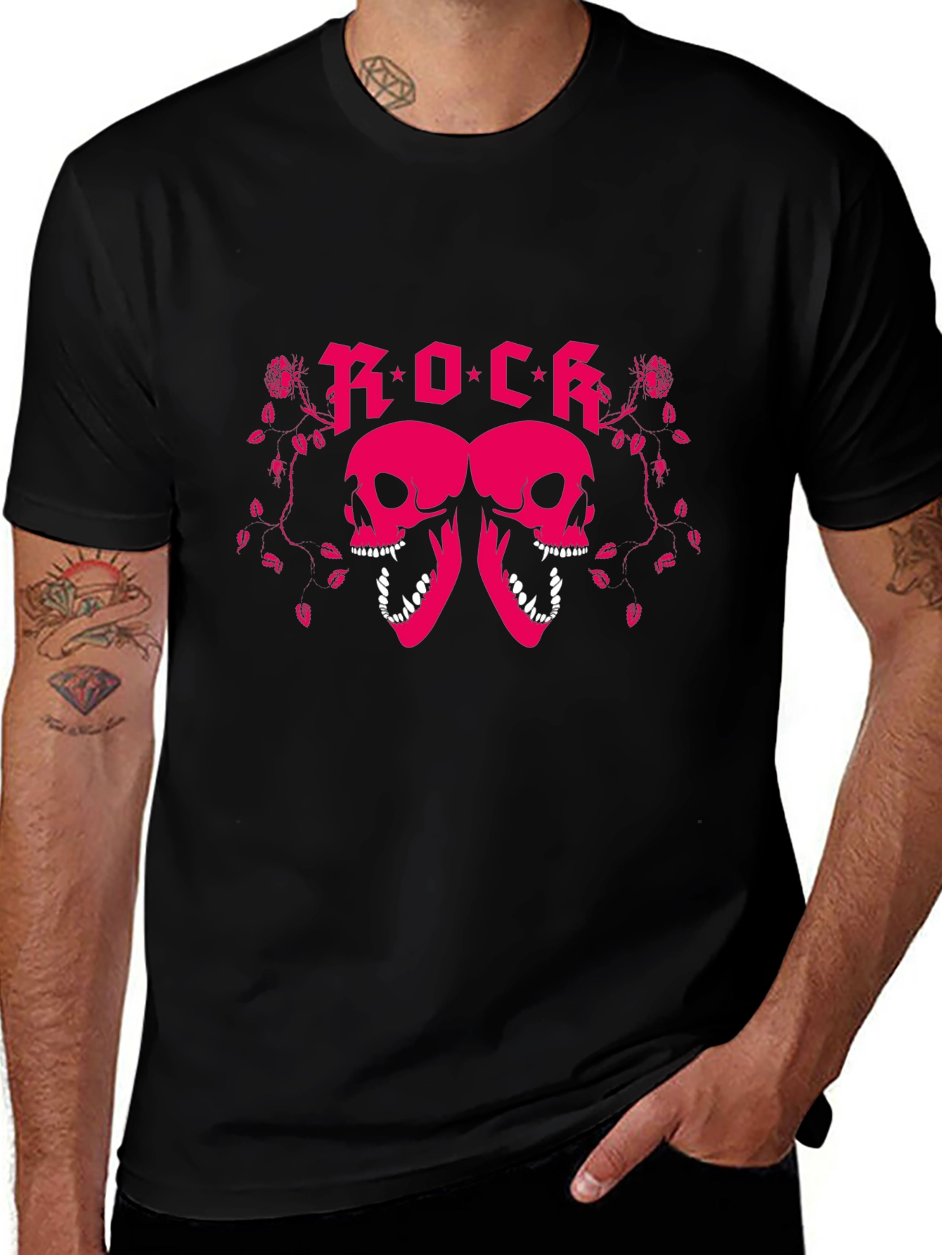 Rock Skull Graphic T-Shirt - Pink Design