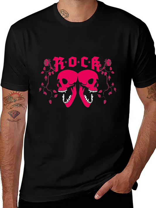 Rock Skull Graphic T-Shirt - Pink Design