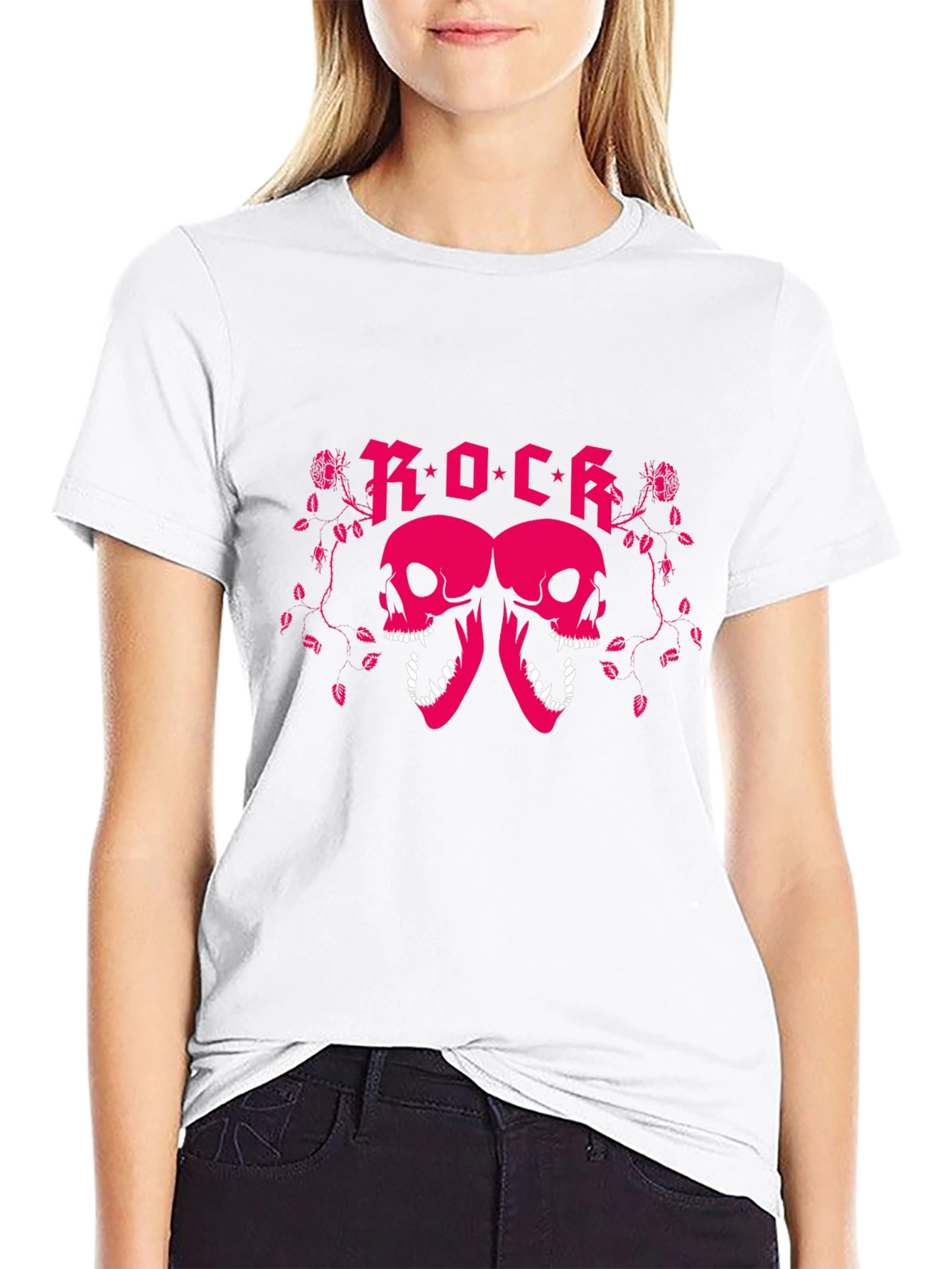Rock Skull Graphic T-Shirt - Pink Design