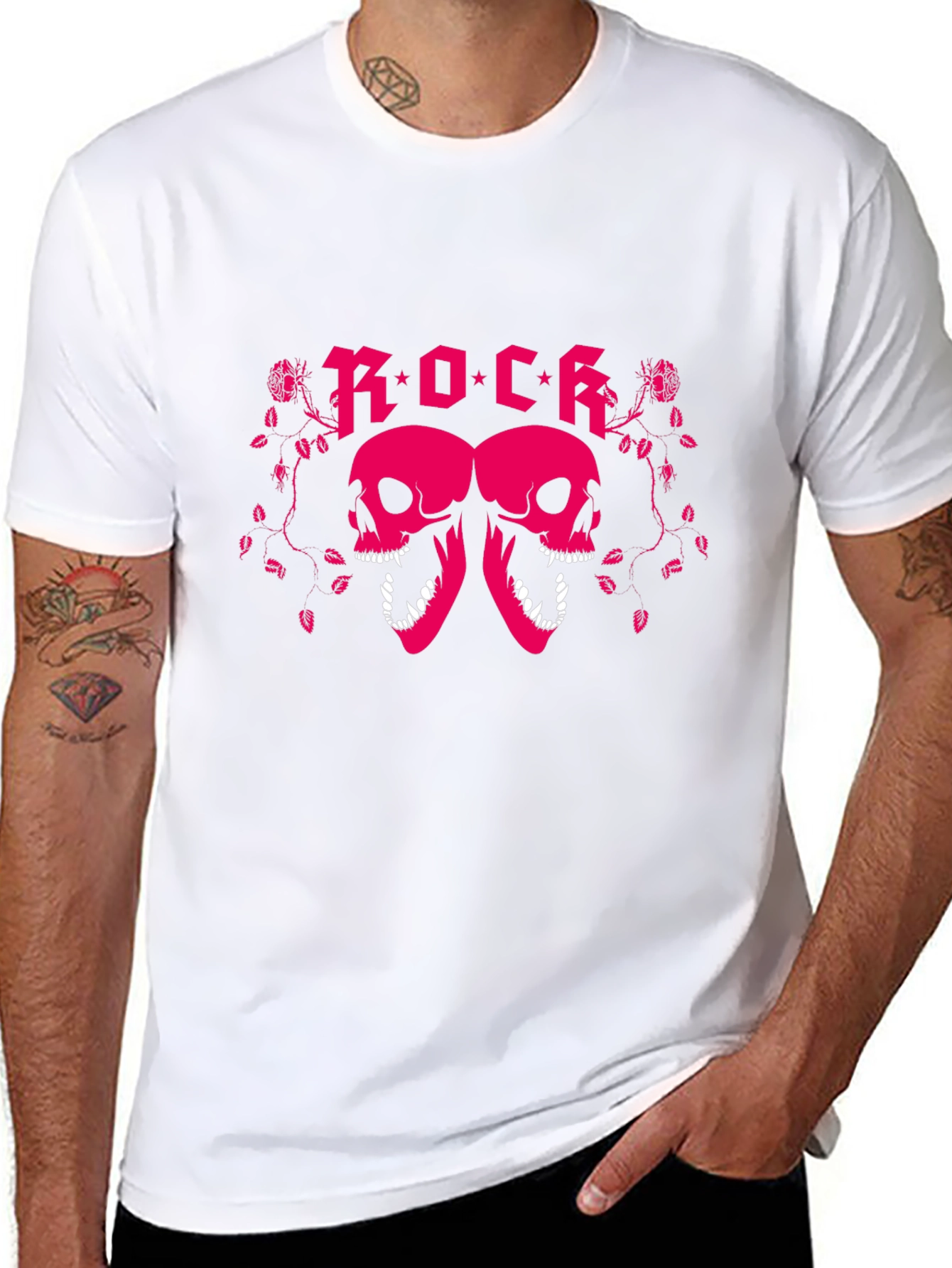 Rock Skull Graphic T-Shirt - Pink Design