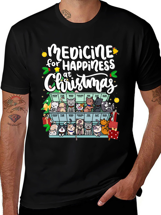 Medicine for Happiness Christmas Cat Lover T-Shirt