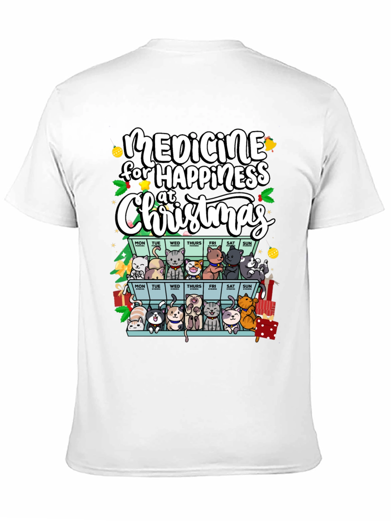 Medicine for Happiness Christmas Cat Lover T-Shirt