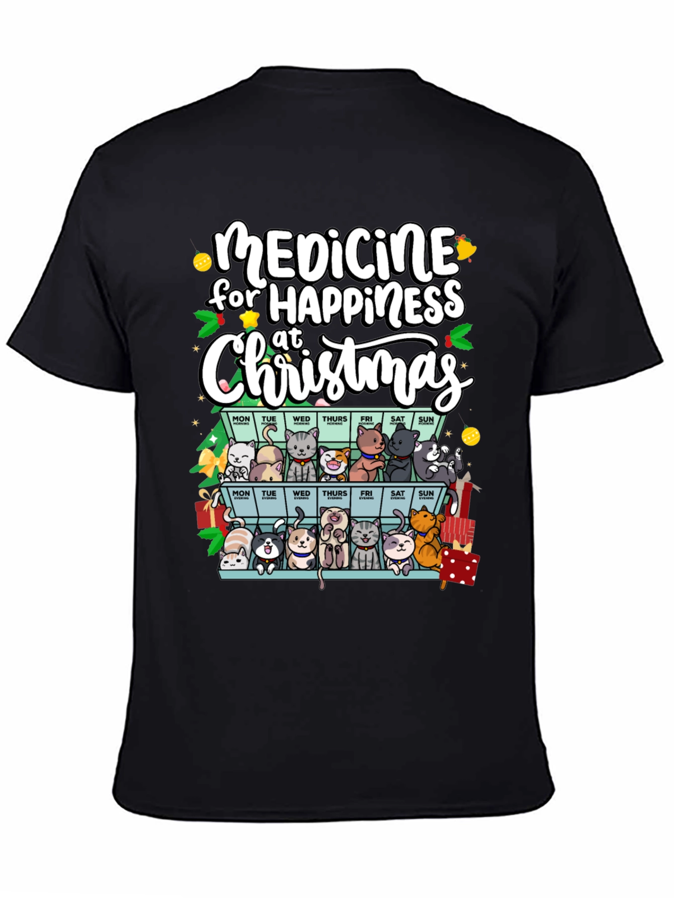 Medicine for Happiness Christmas Cat Lover T-Shirt