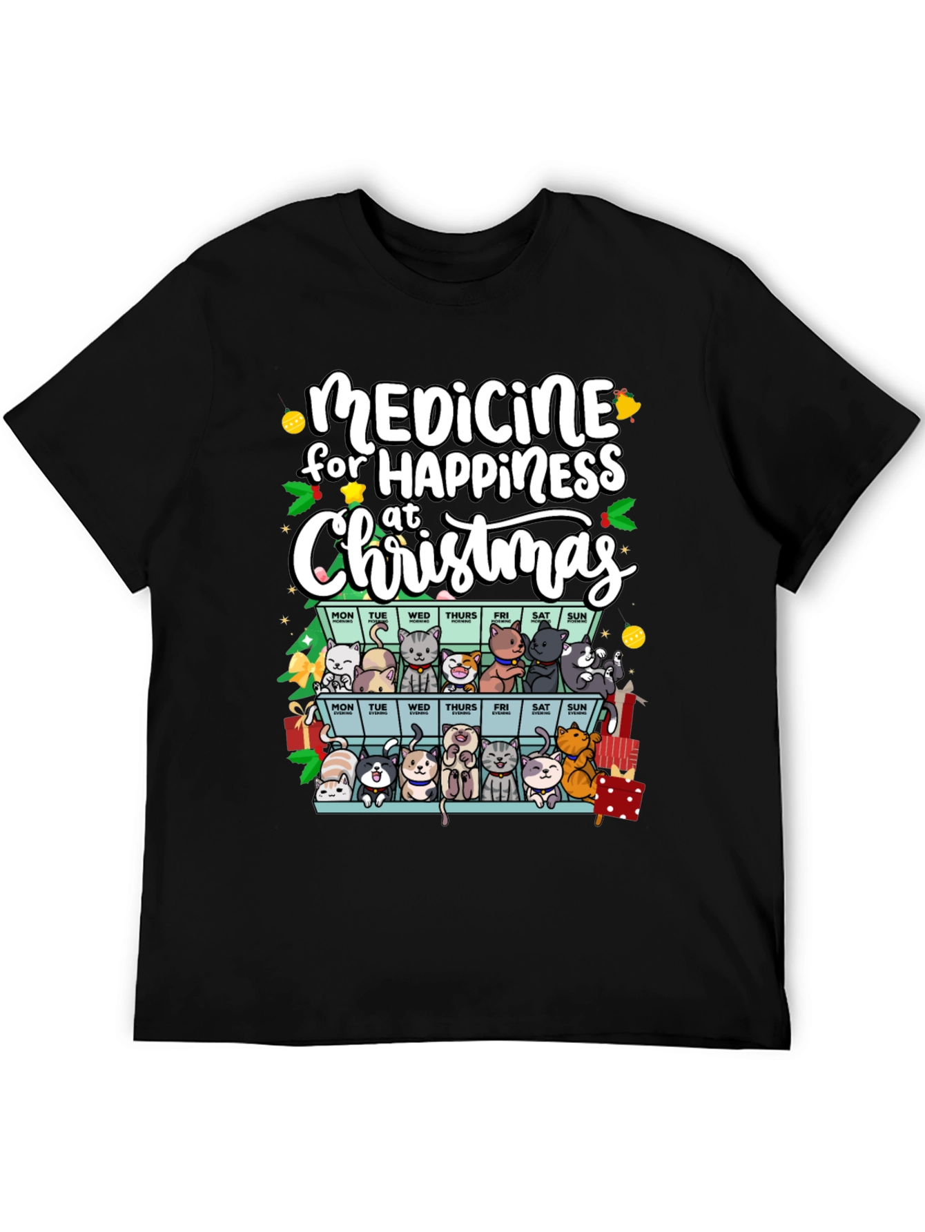 Medicine for Happiness Christmas Cat Lover T-Shirt