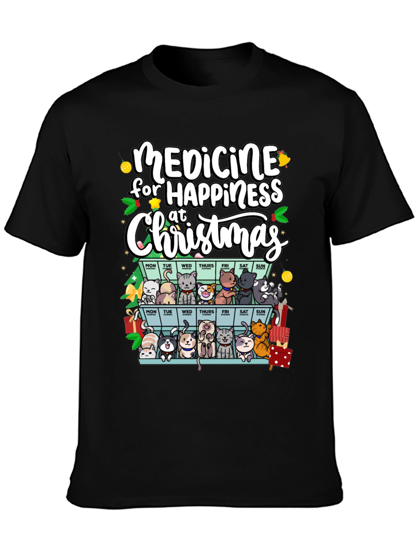 Medicine for Happiness Christmas Cat Lover T-Shirt