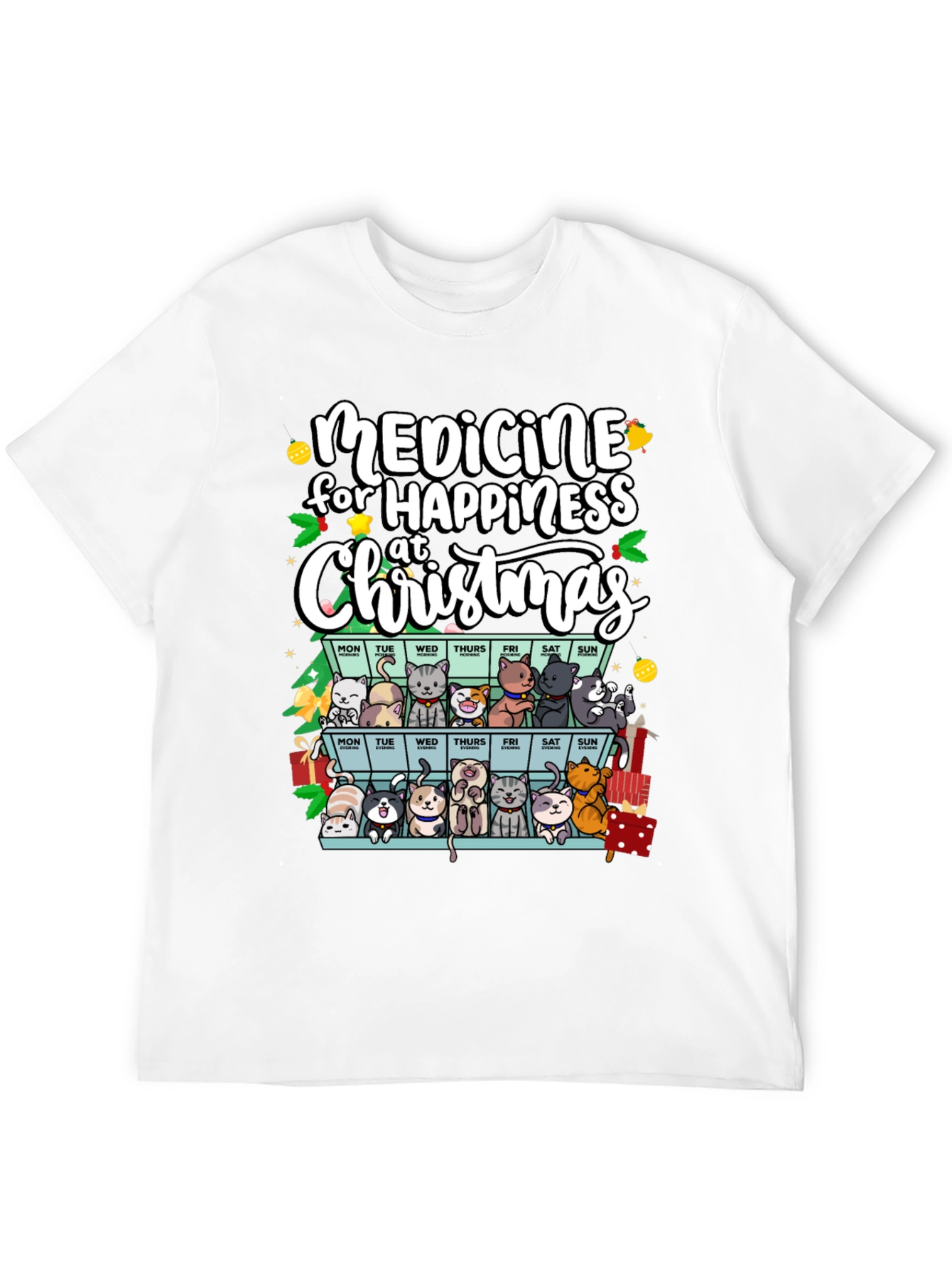 Medicine for Happiness Christmas Cat Lover T-Shirt