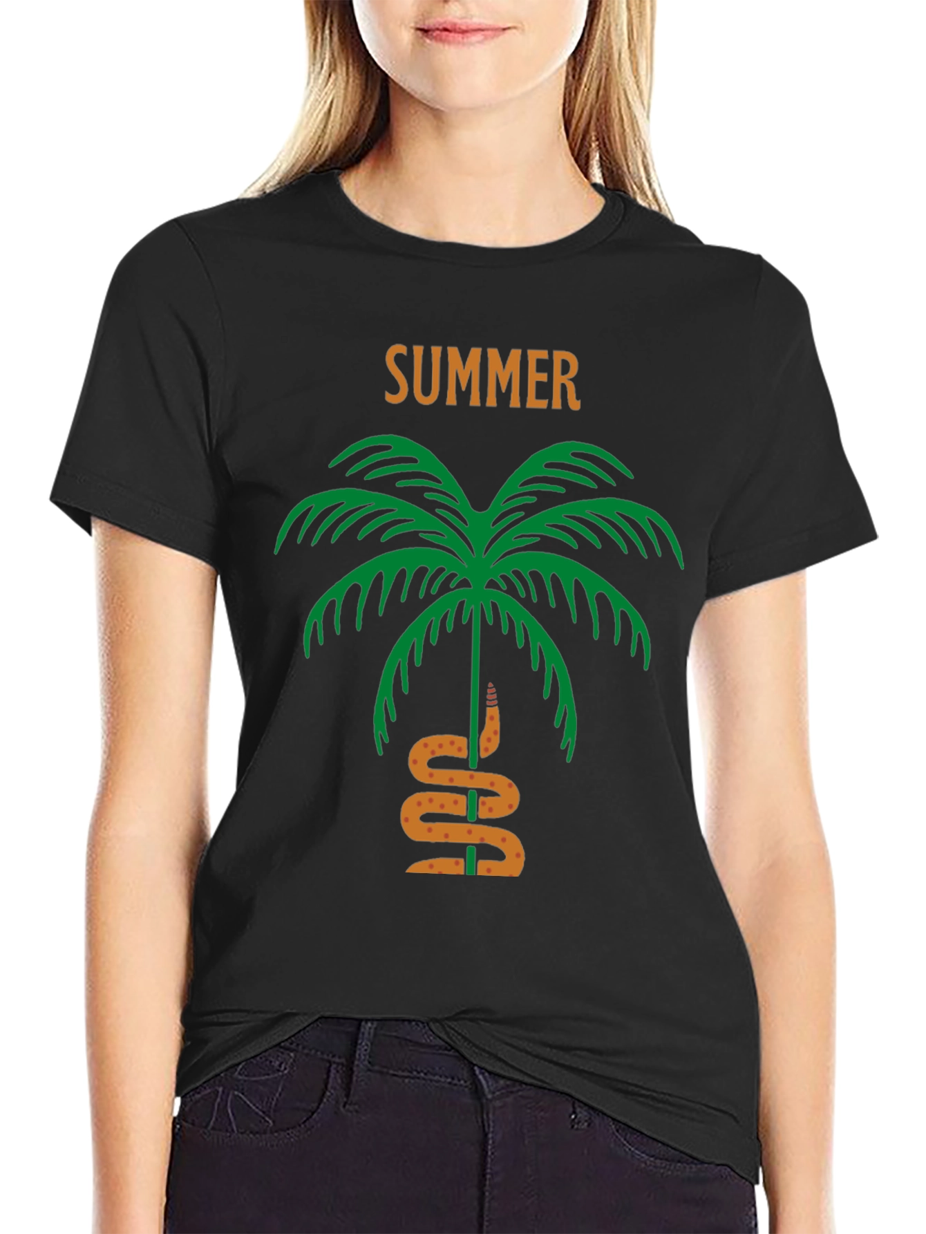 Summer Palm Tree & Snake Black T-Shirt