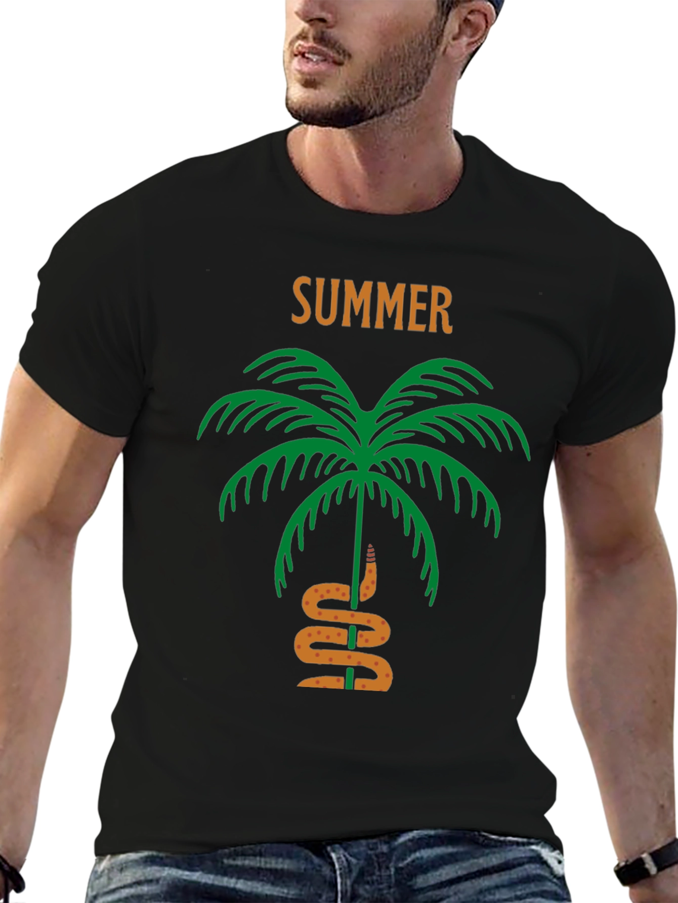 Summer Palm Tree & Snake Black T-Shirt