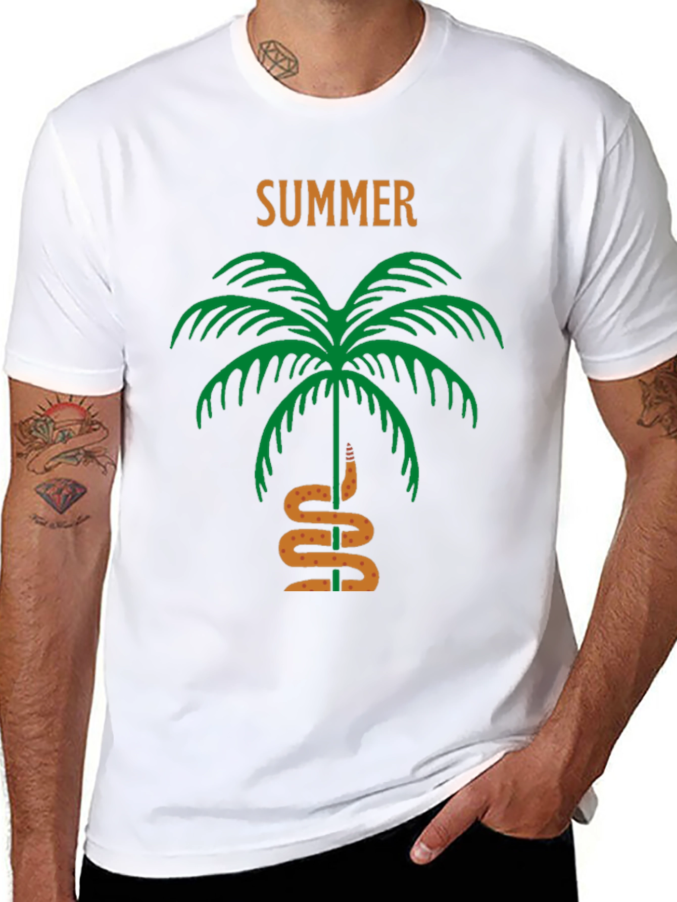Summer Palm Tree & Snake Black T-Shirt