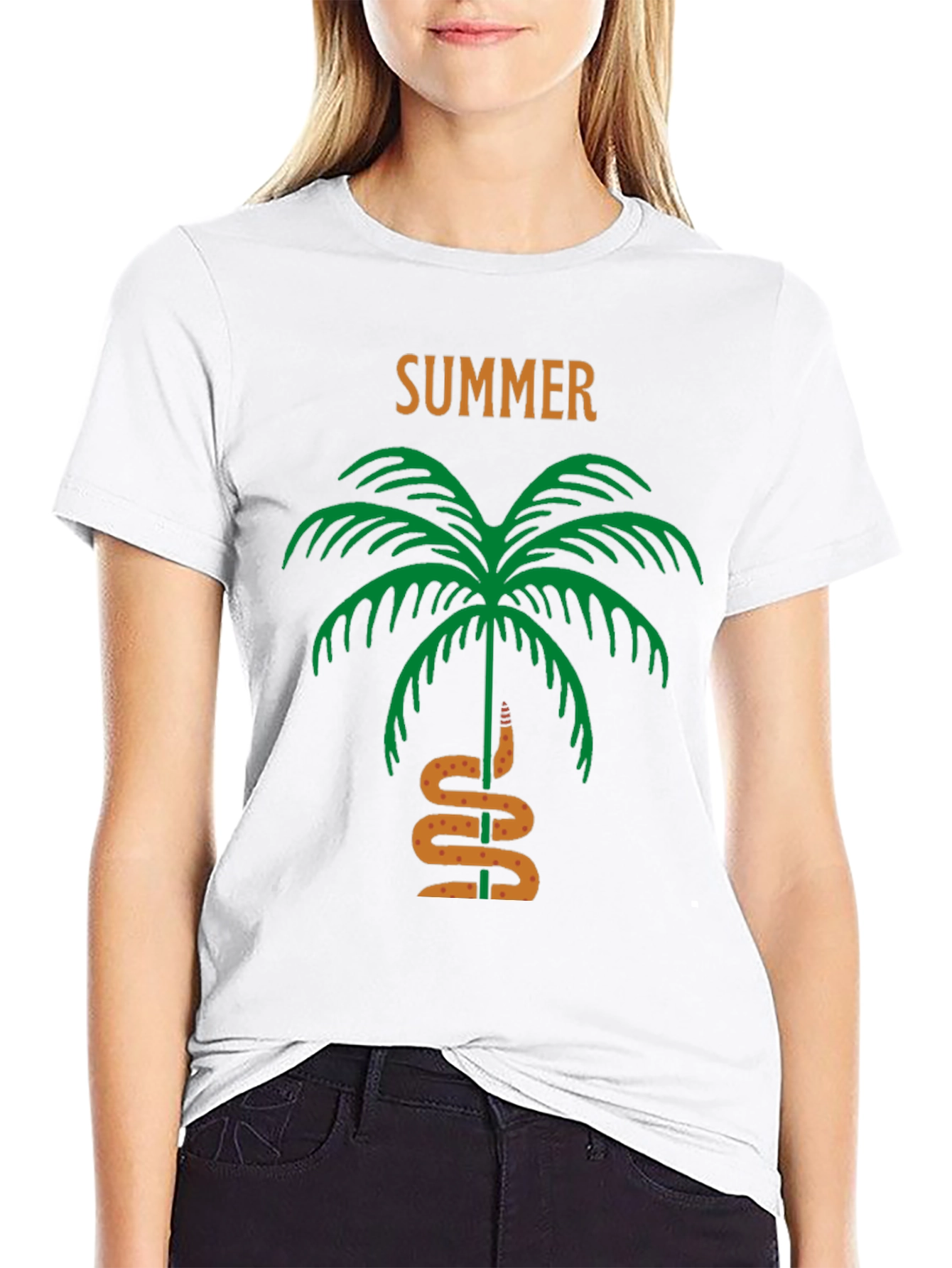 Summer Palm Tree & Snake Black T-Shirt