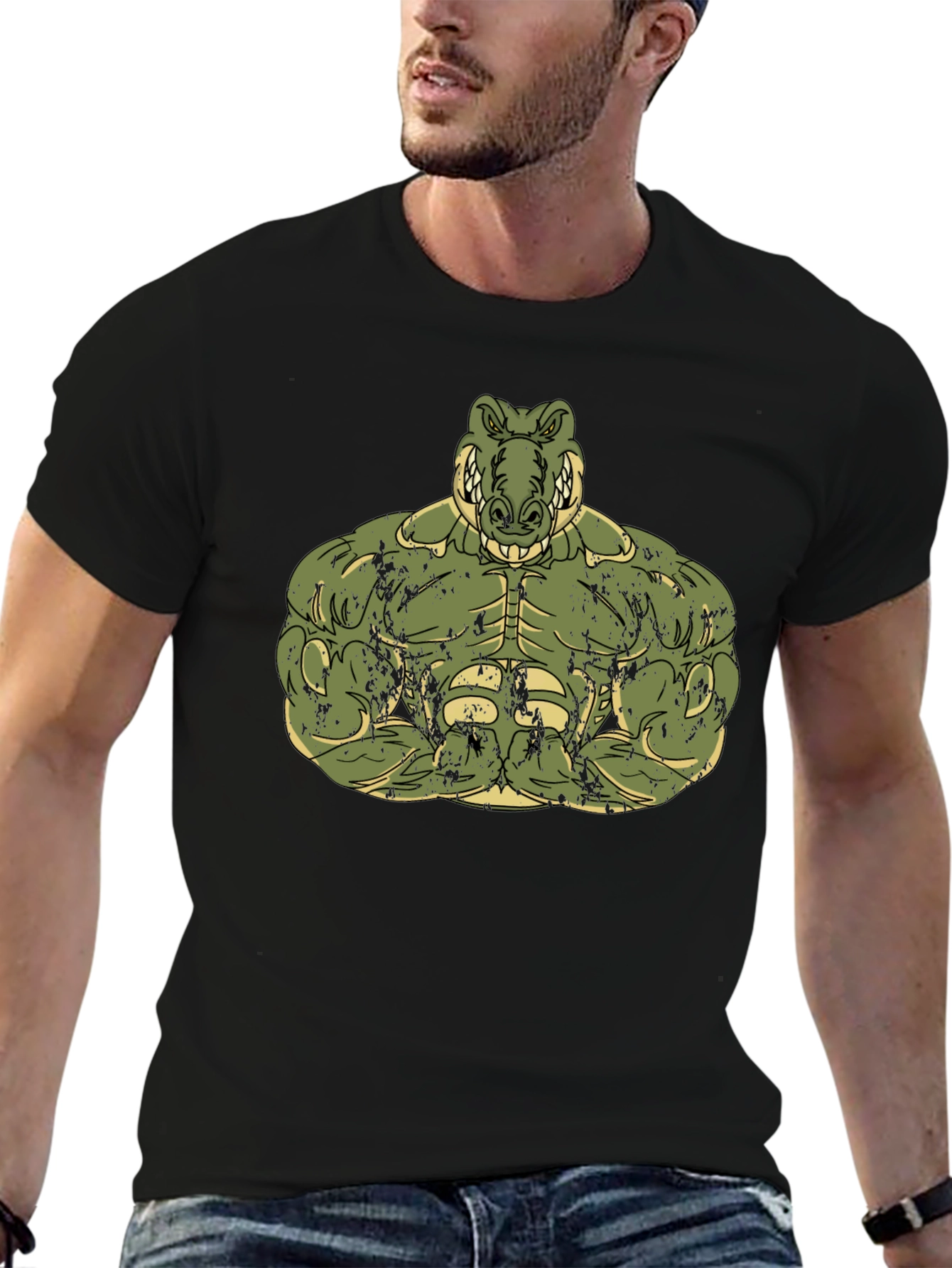 Muscle Alligator Graphic Tee - Black Cotton
