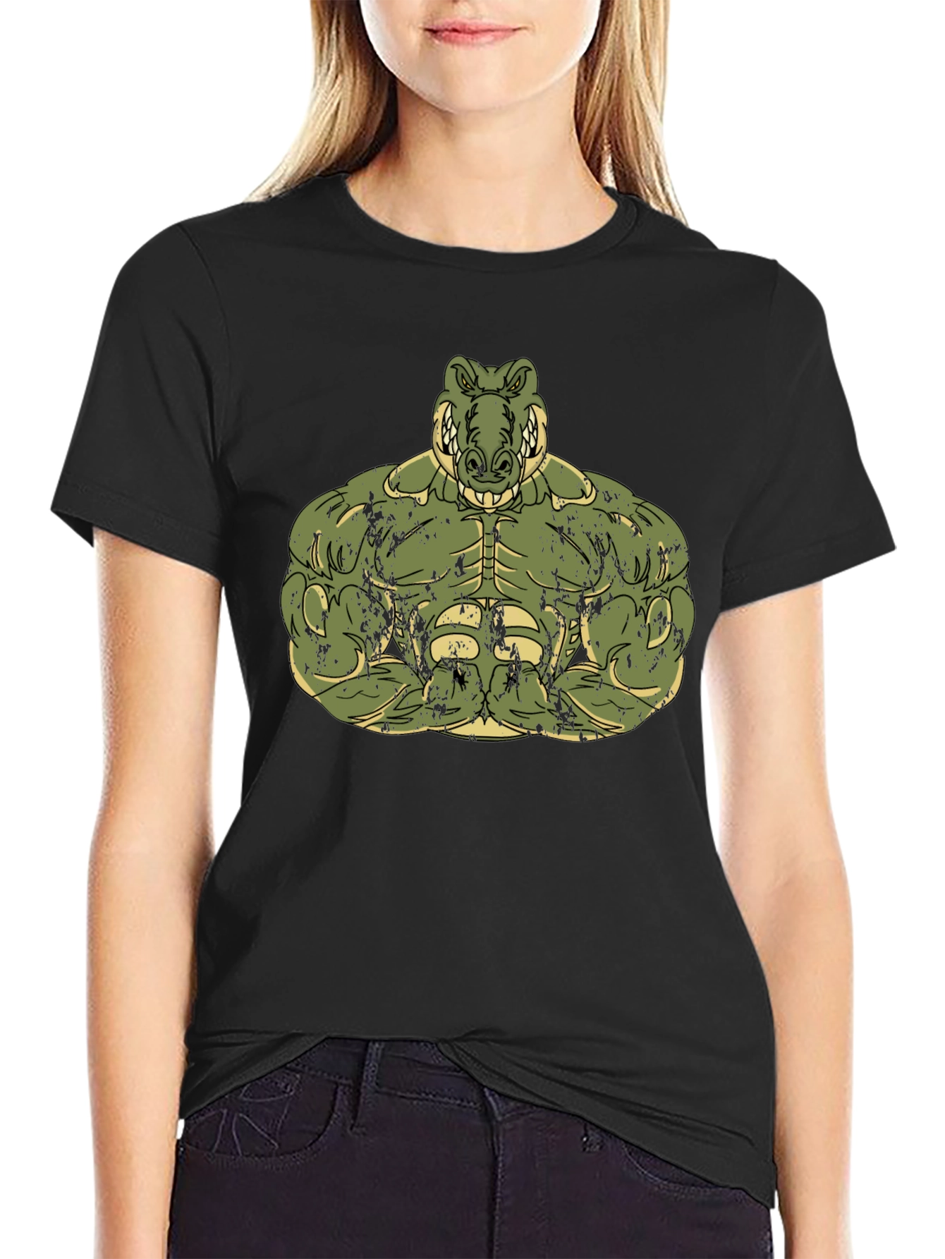 Muscle Alligator Graphic Tee - Black Cotton