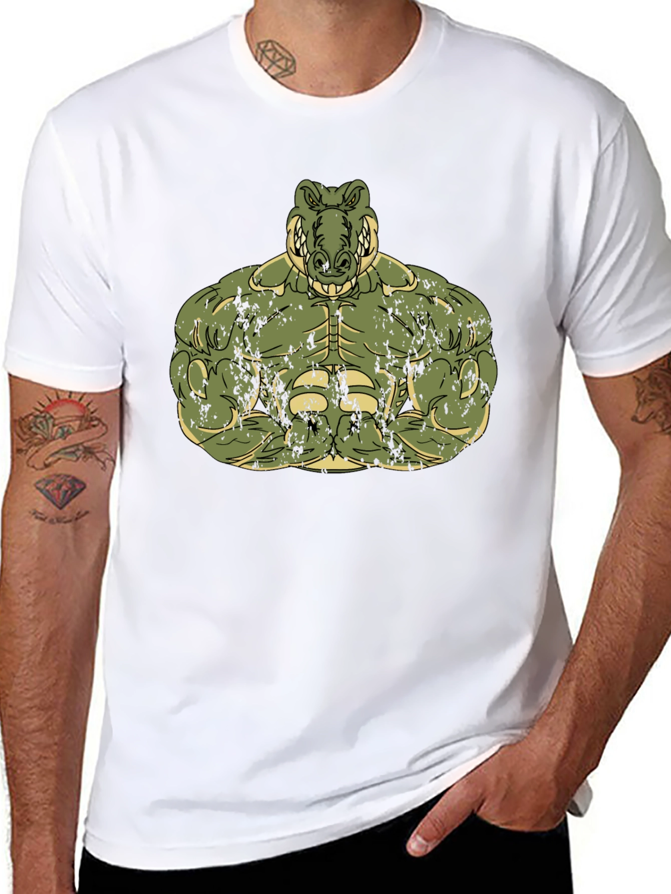 Muscle Alligator Graphic Tee - Black Cotton