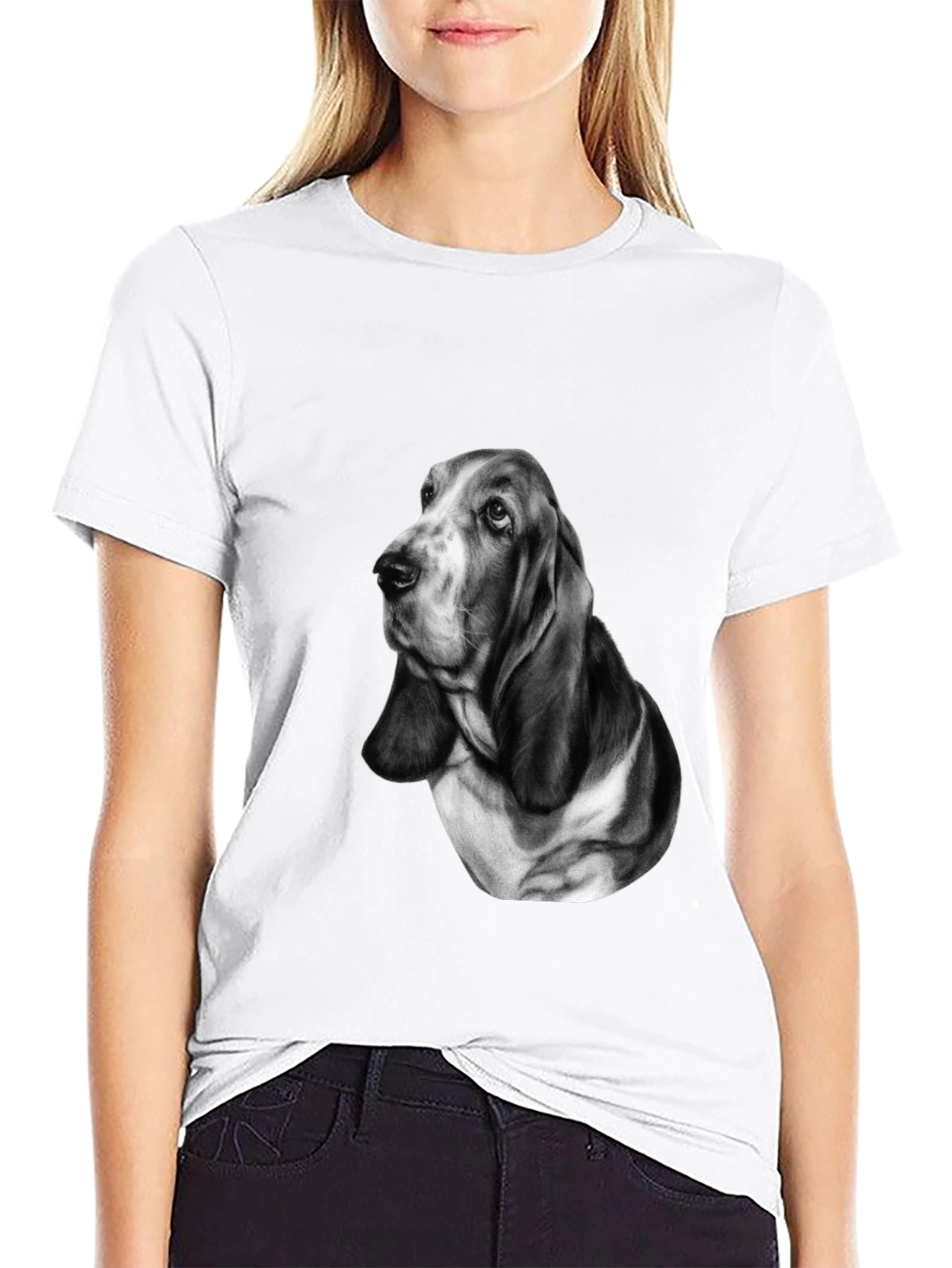 Basset Hound Dog Graphic Print Tee - Black