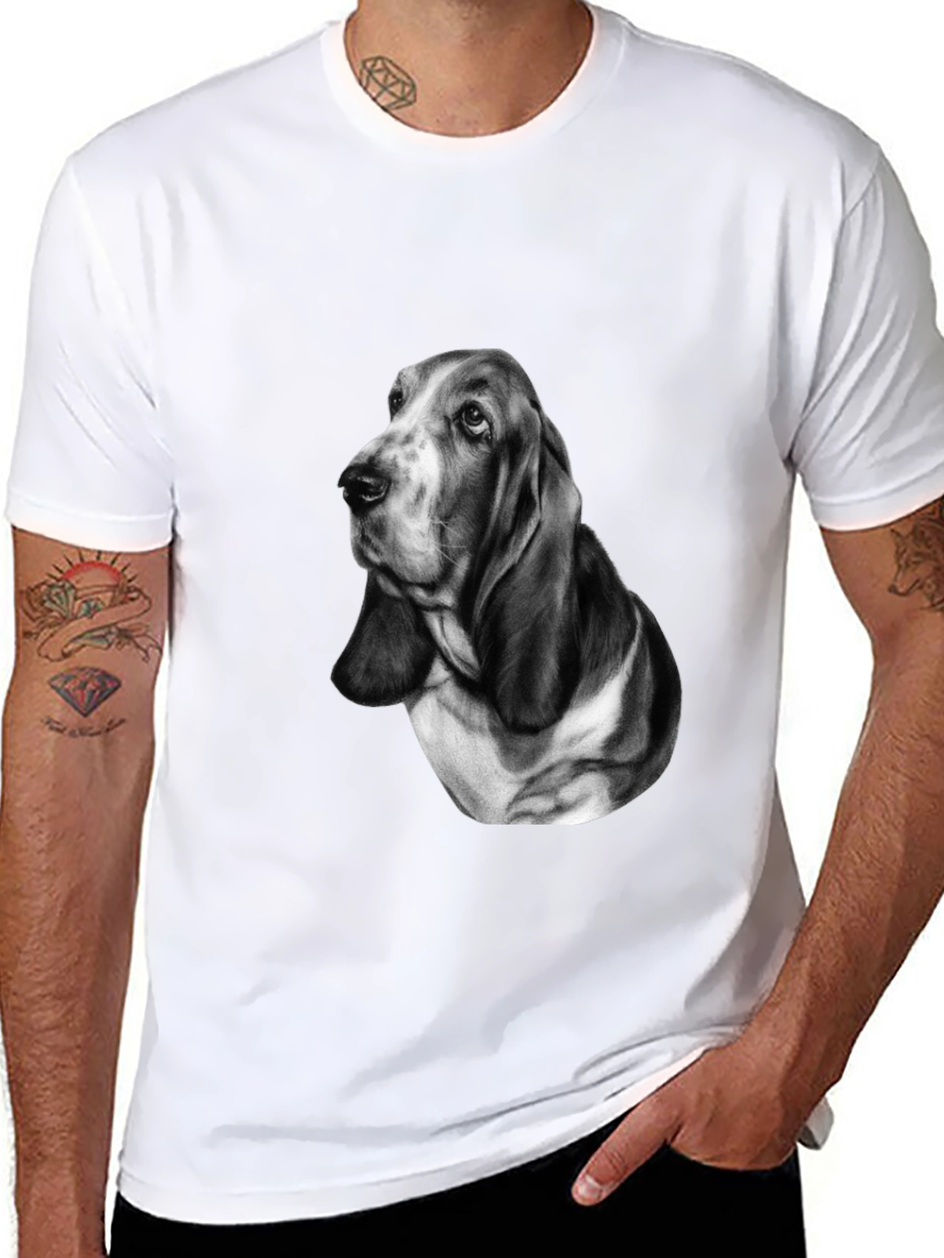 Basset Hound Dog Graphic Print Tee - Black
