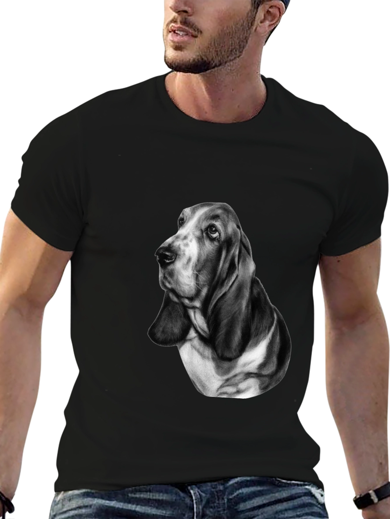 Basset Hound Dog Graphic Print Tee - Black