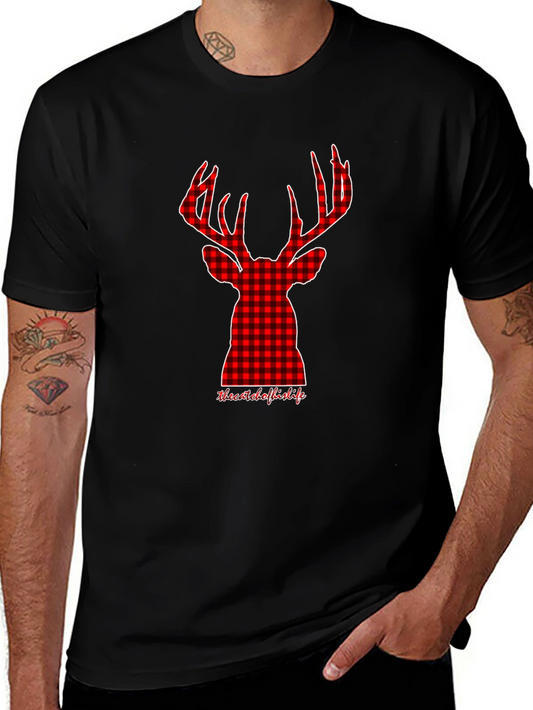 Red Plaid Deer Head Graphic Tee