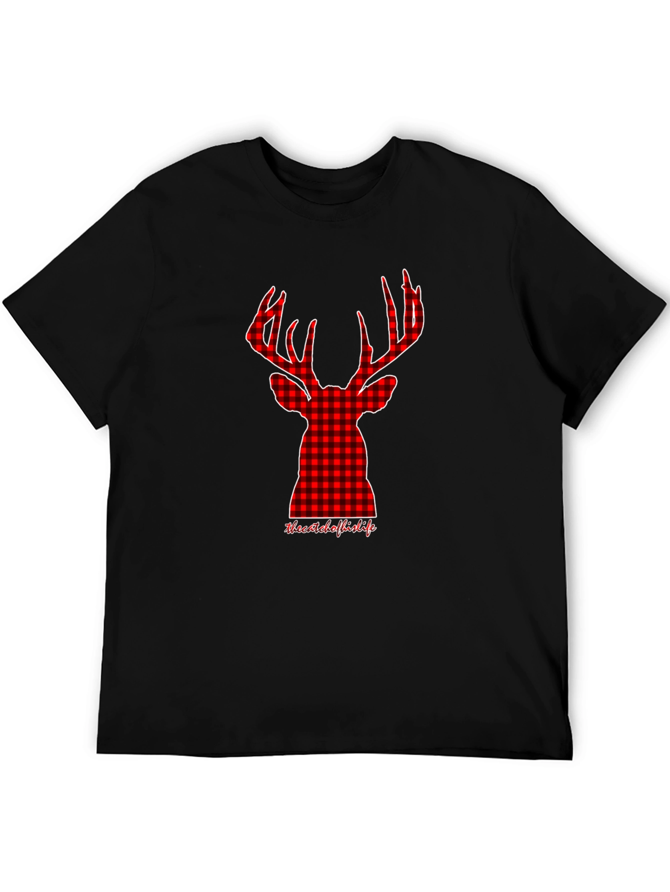 Red Plaid Deer Head Graphic Tee