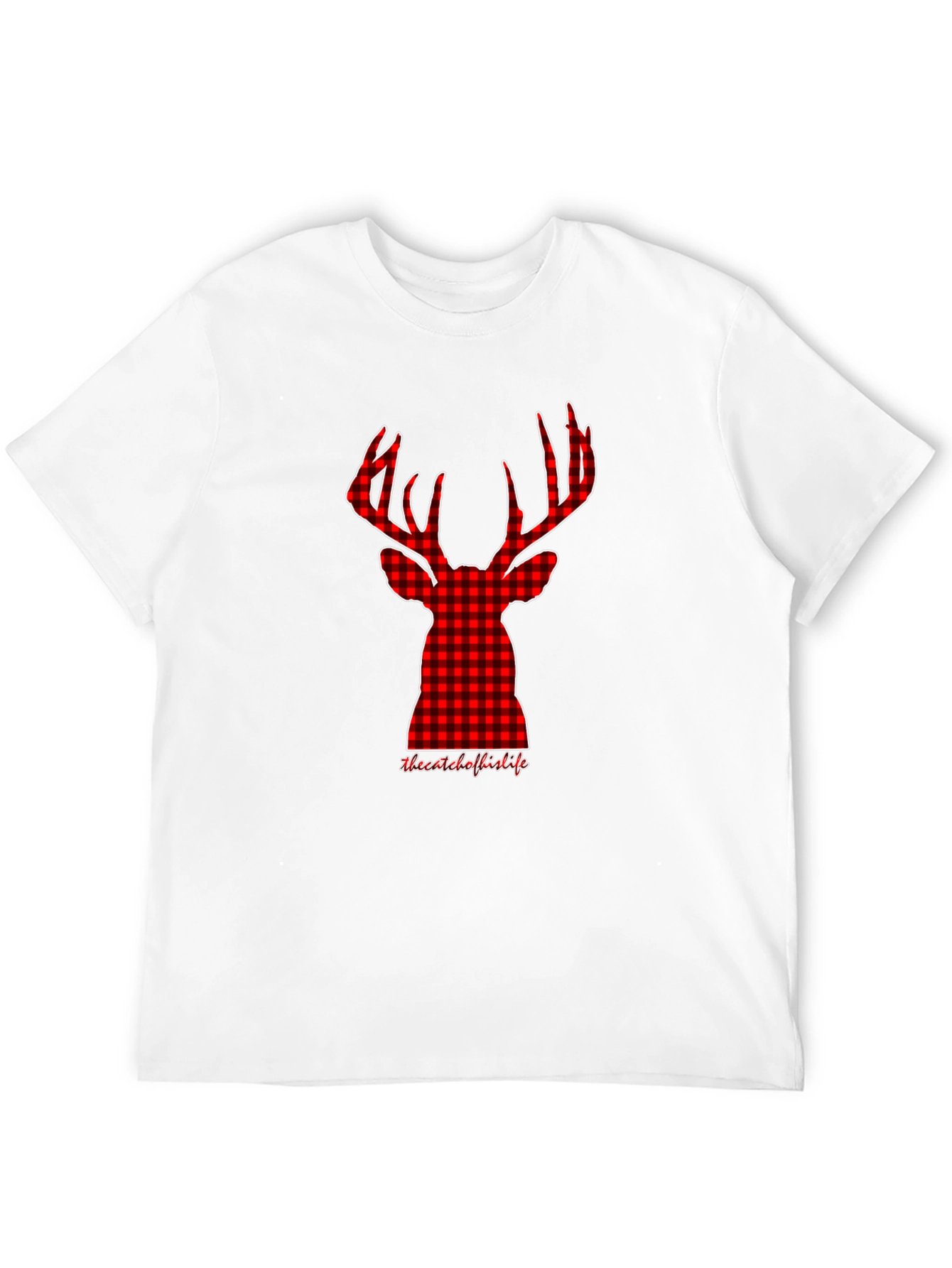 Red Plaid Deer Head Graphic Tee