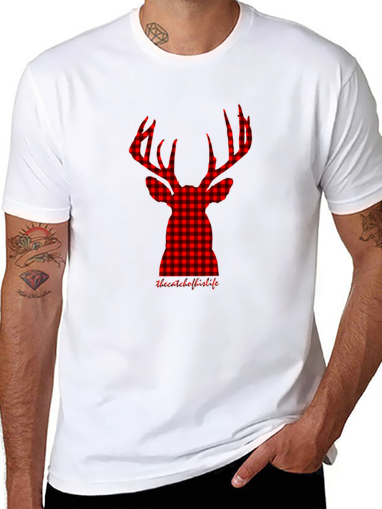 Red Plaid Deer Head Graphic Tee