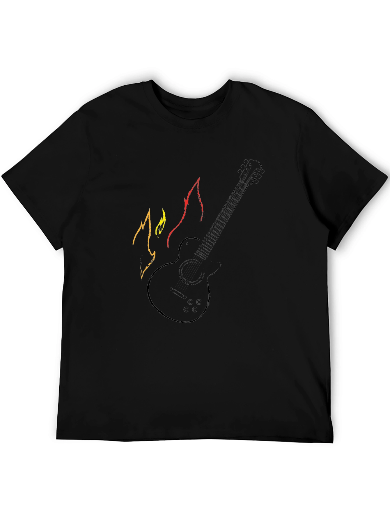 Guitar with Flames Graphic Tee - Black