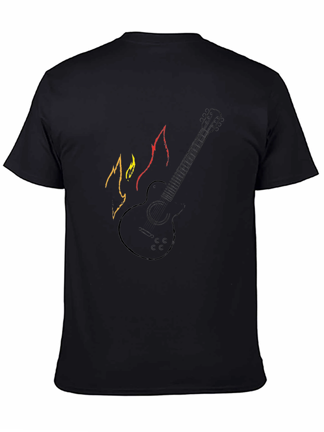 Guitar with Flames Graphic Tee - Black