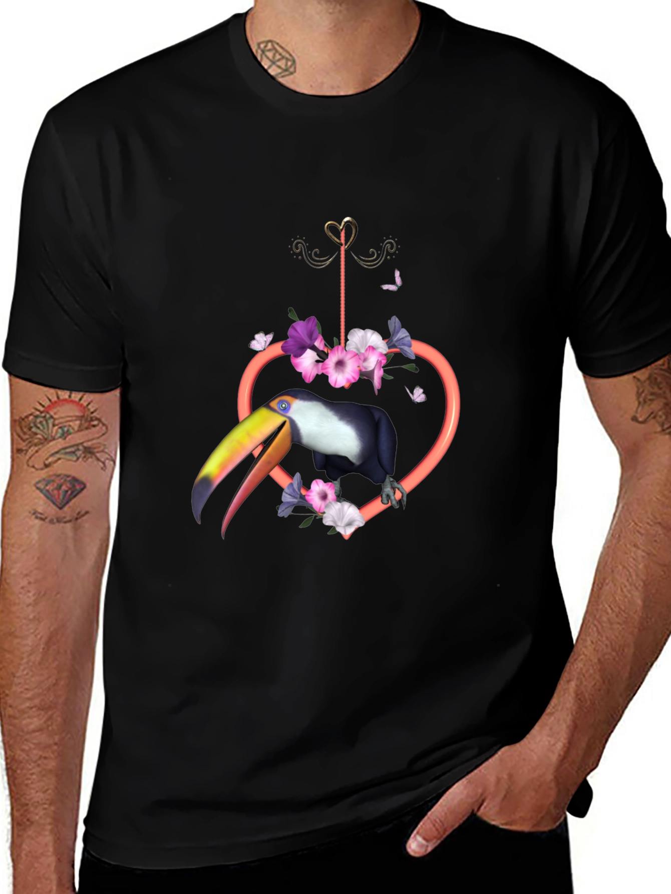 Tropical Toucan Heart Floral Graphic Tee
