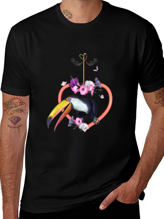 Tropical Toucan Heart Floral Graphic Tee