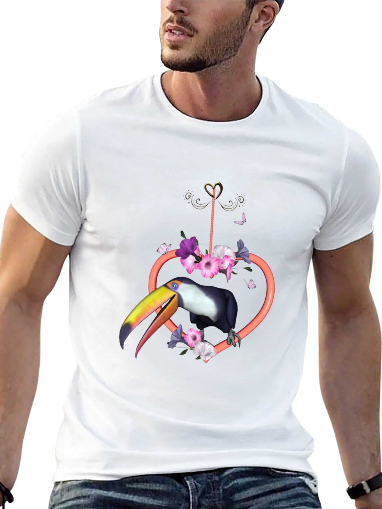 Tropical Toucan Heart Floral Graphic Tee