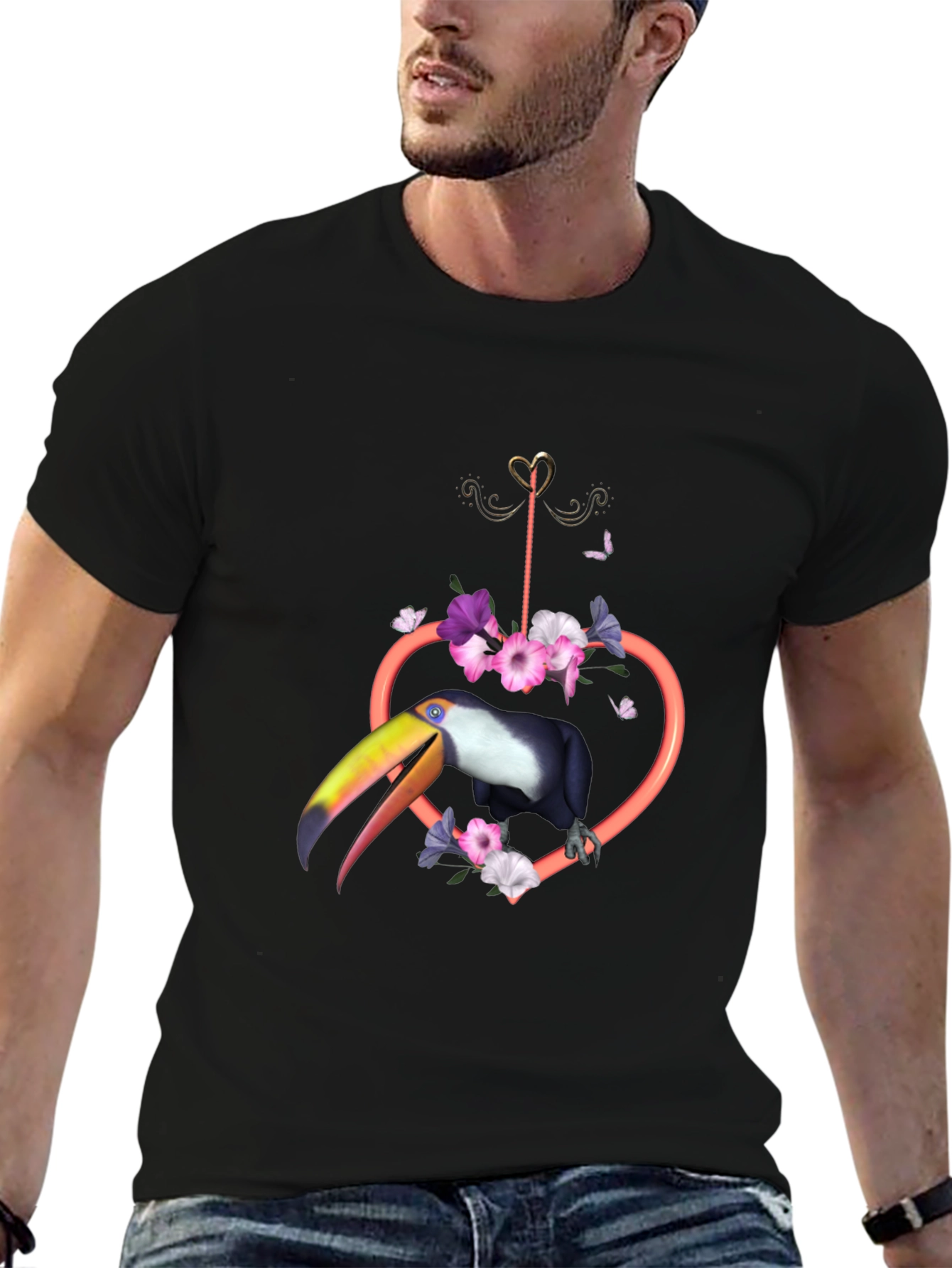 Tropical Toucan Heart Floral Graphic Tee