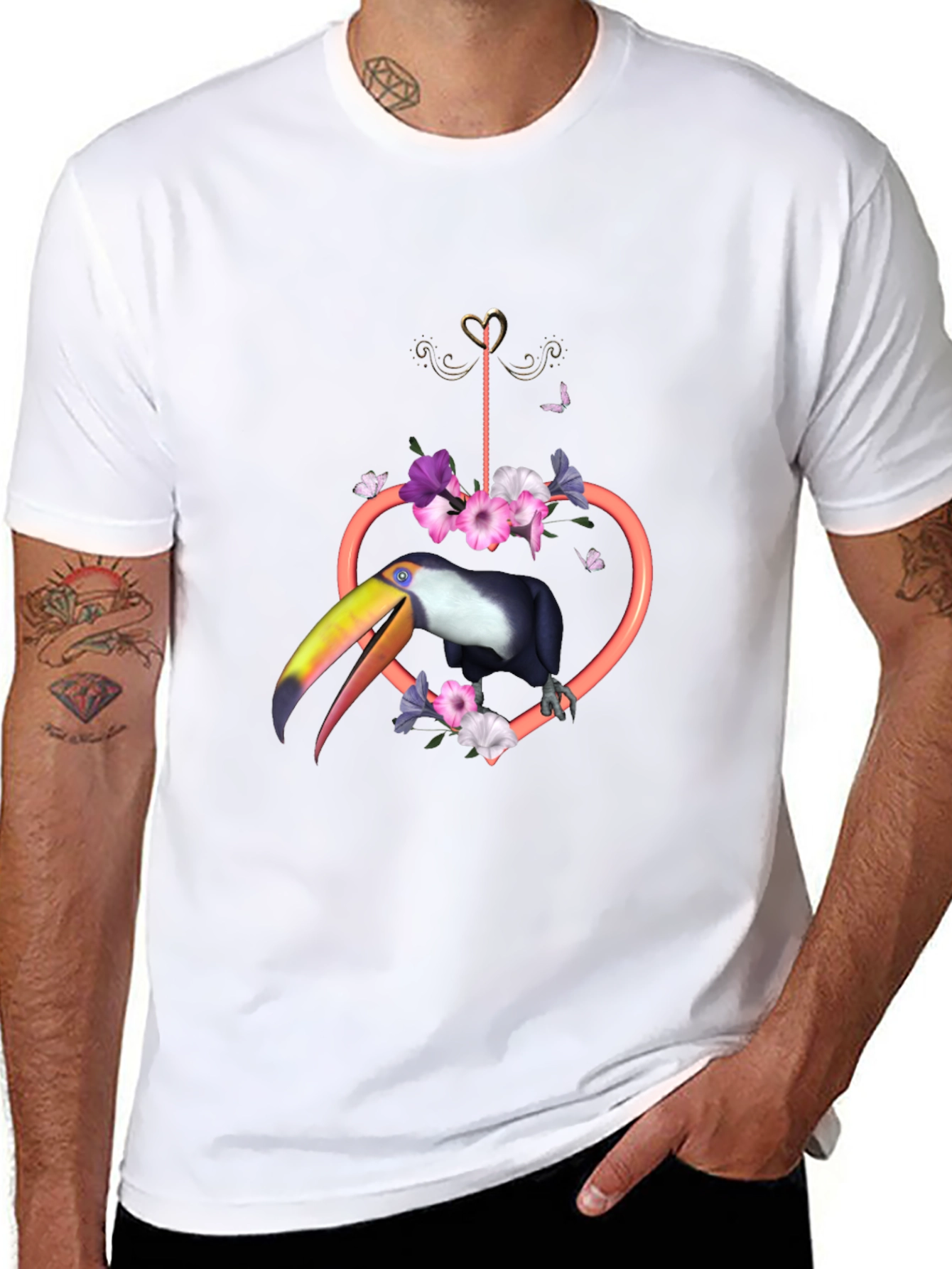 Tropical Toucan Heart Floral Graphic Tee