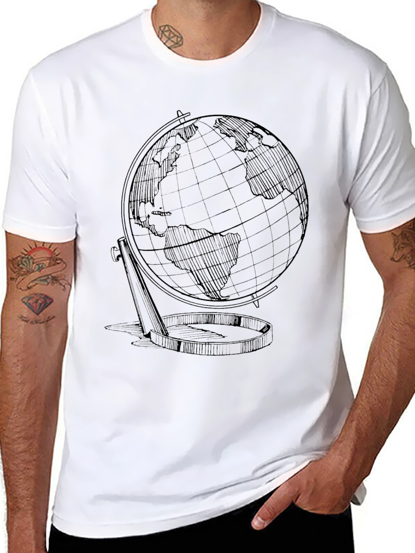 Globe Sketch Graphic T-Shirt - Classic Earth Design