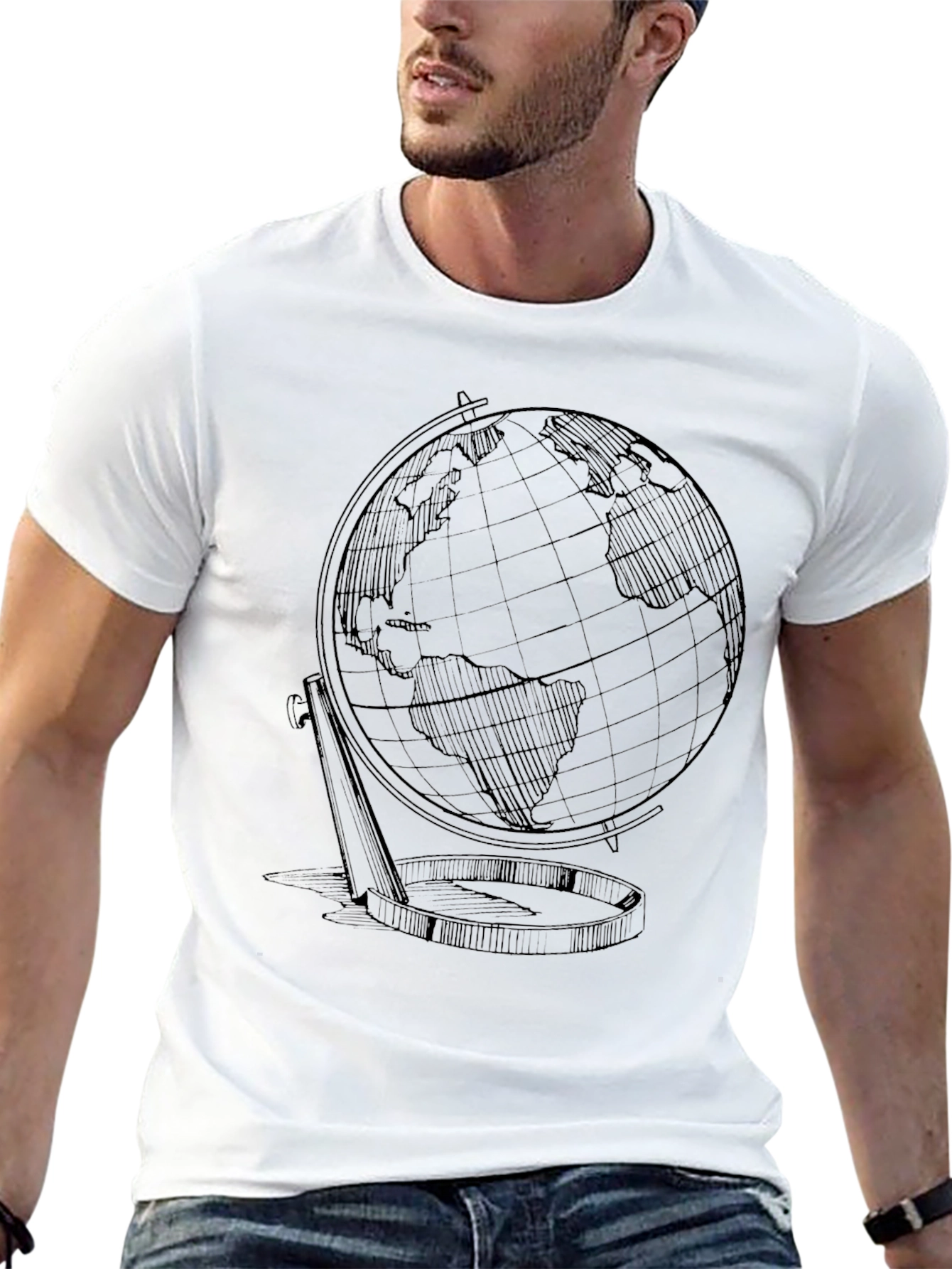 Globe Sketch Graphic T-Shirt - Classic Earth Design