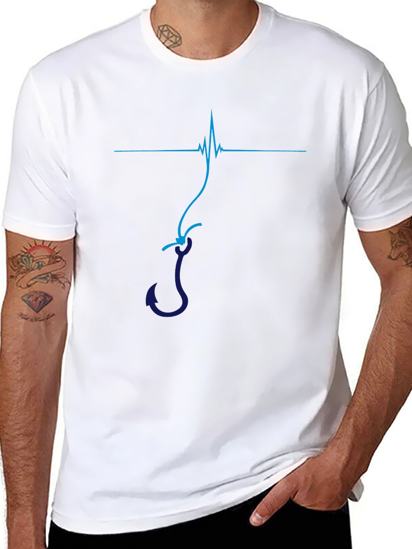 Fishing Hook Heartbeat Graphic T-Shirt