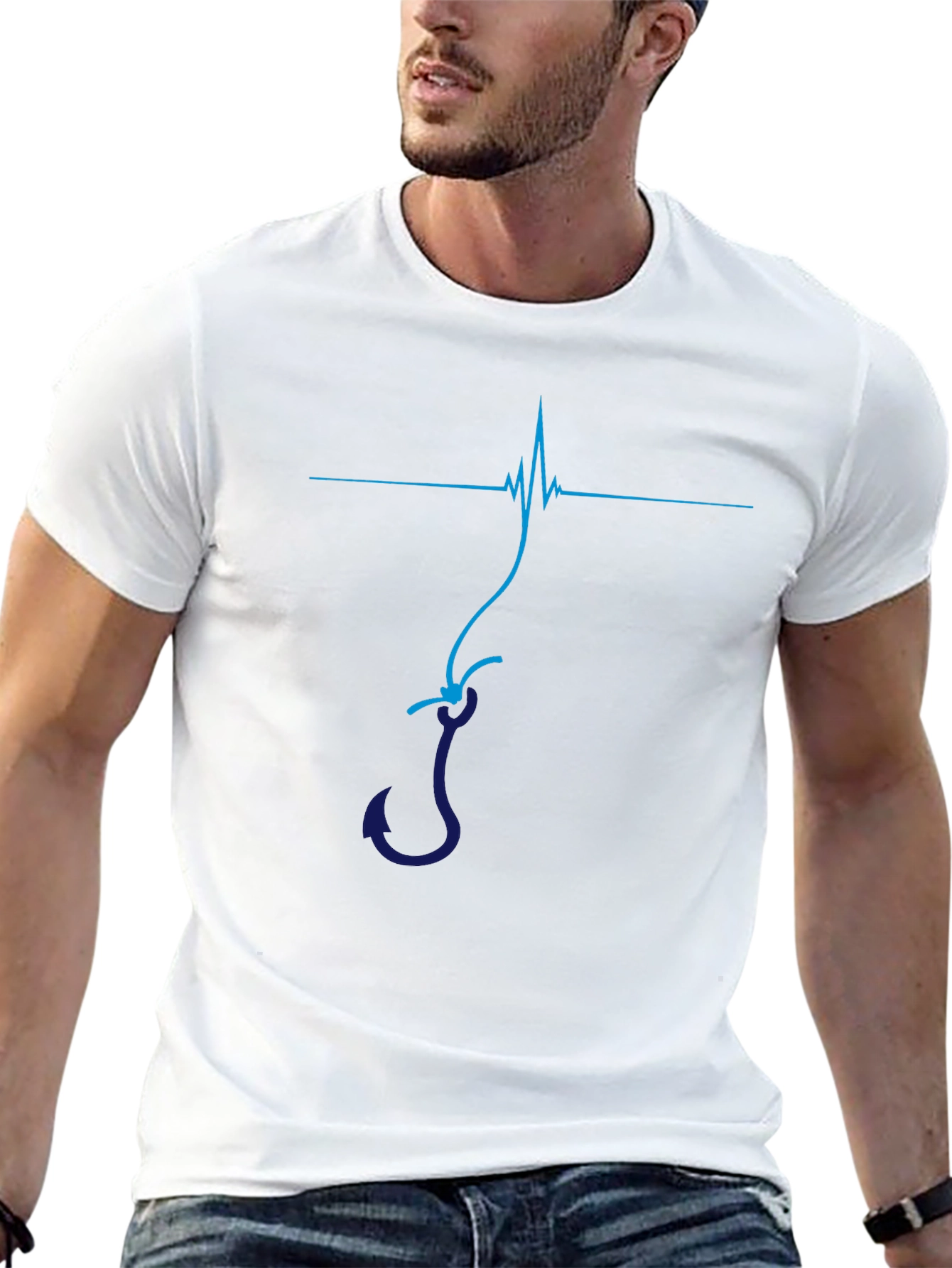 Fishing Hook Heartbeat Graphic T-Shirt